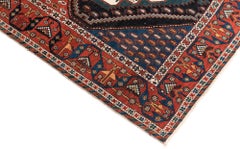 Antique Persian Afshar Tribal Rug Hand-knotted Wool Red, Blue, Green and Ivory