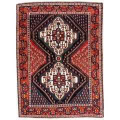 Antique Persian Afshar Tribal Rug Hand-knotted Wool Red, Blue, Green and Ivory