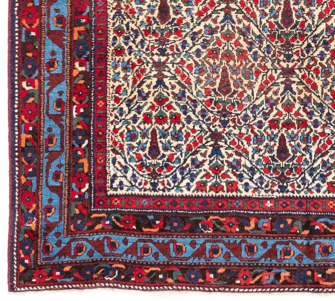 Vegetable Dyed Antique Persian Afshar Hand-Knotted Floral Design Rug in Red and Blue Wool For Sale