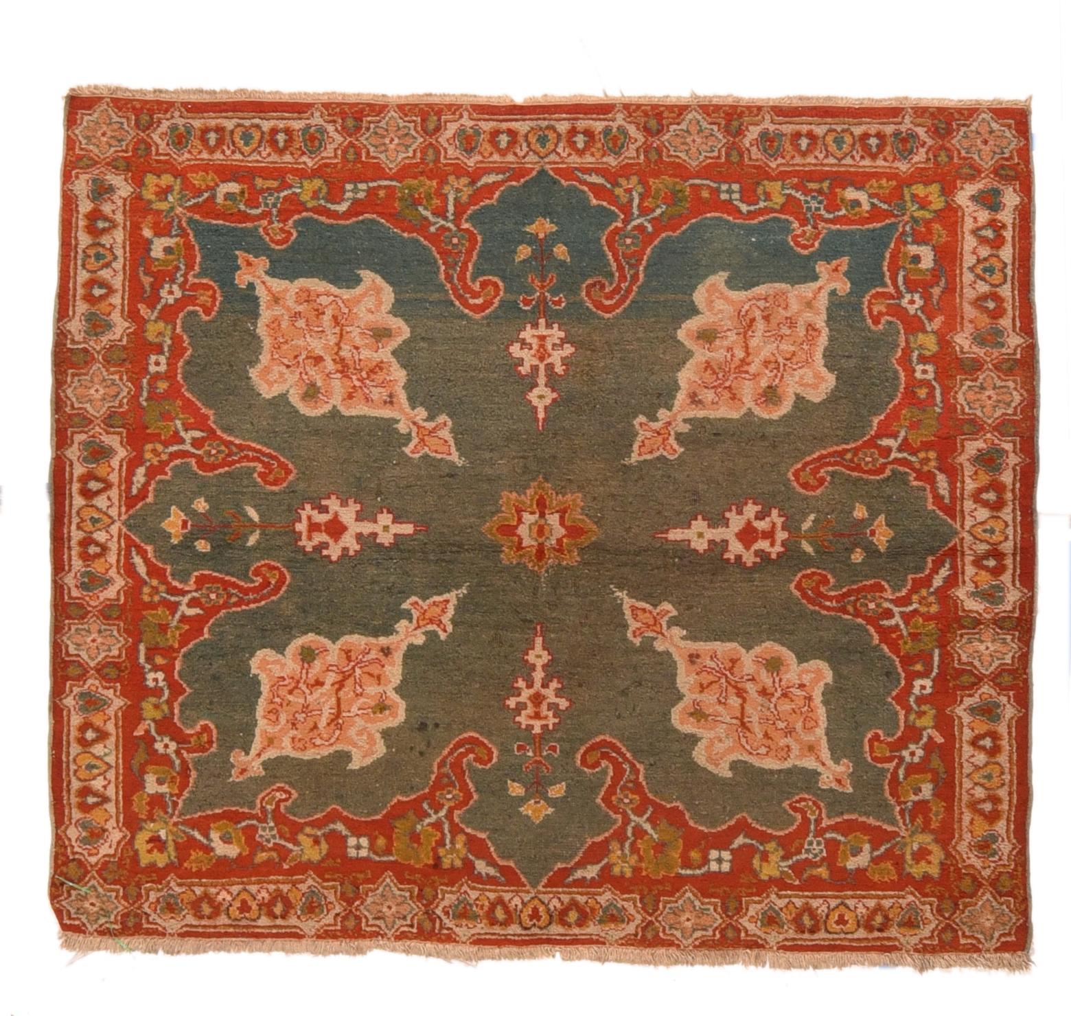 Hand-Knotted Antique Persian Agra Rug 3'8'' x 4'4'' For Sale