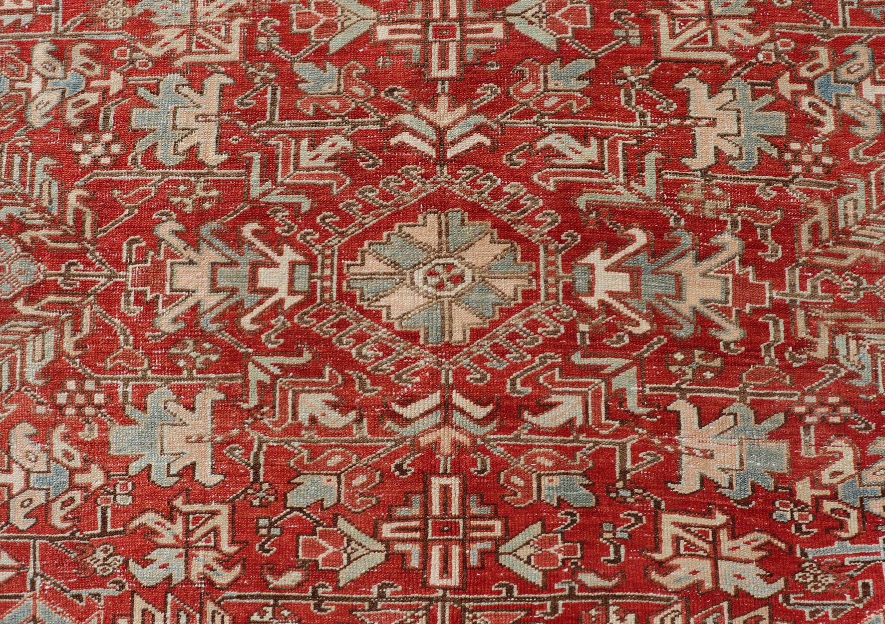 Hand-Knotted Antique Persian All-Over Heriz Rug with All-Over Geometric Design For Sale