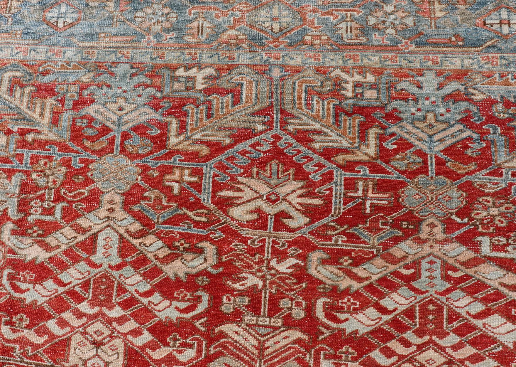Antique Persian All-Over Heriz Rug with All-Over Geometric Design In Good Condition For Sale In Atlanta, GA