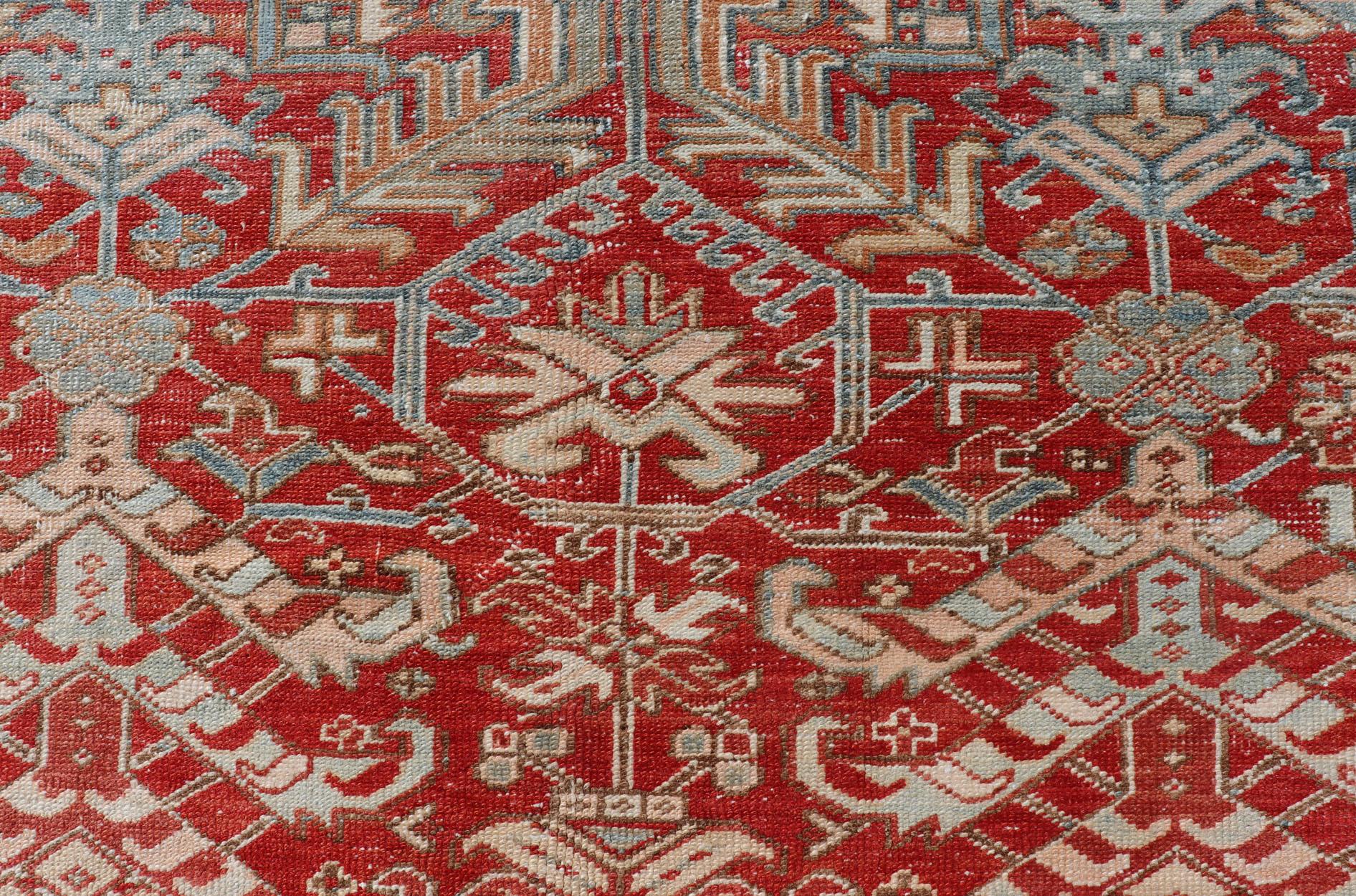 20th Century Antique Persian All-Over Heriz Rug with All-Over Geometric Design For Sale