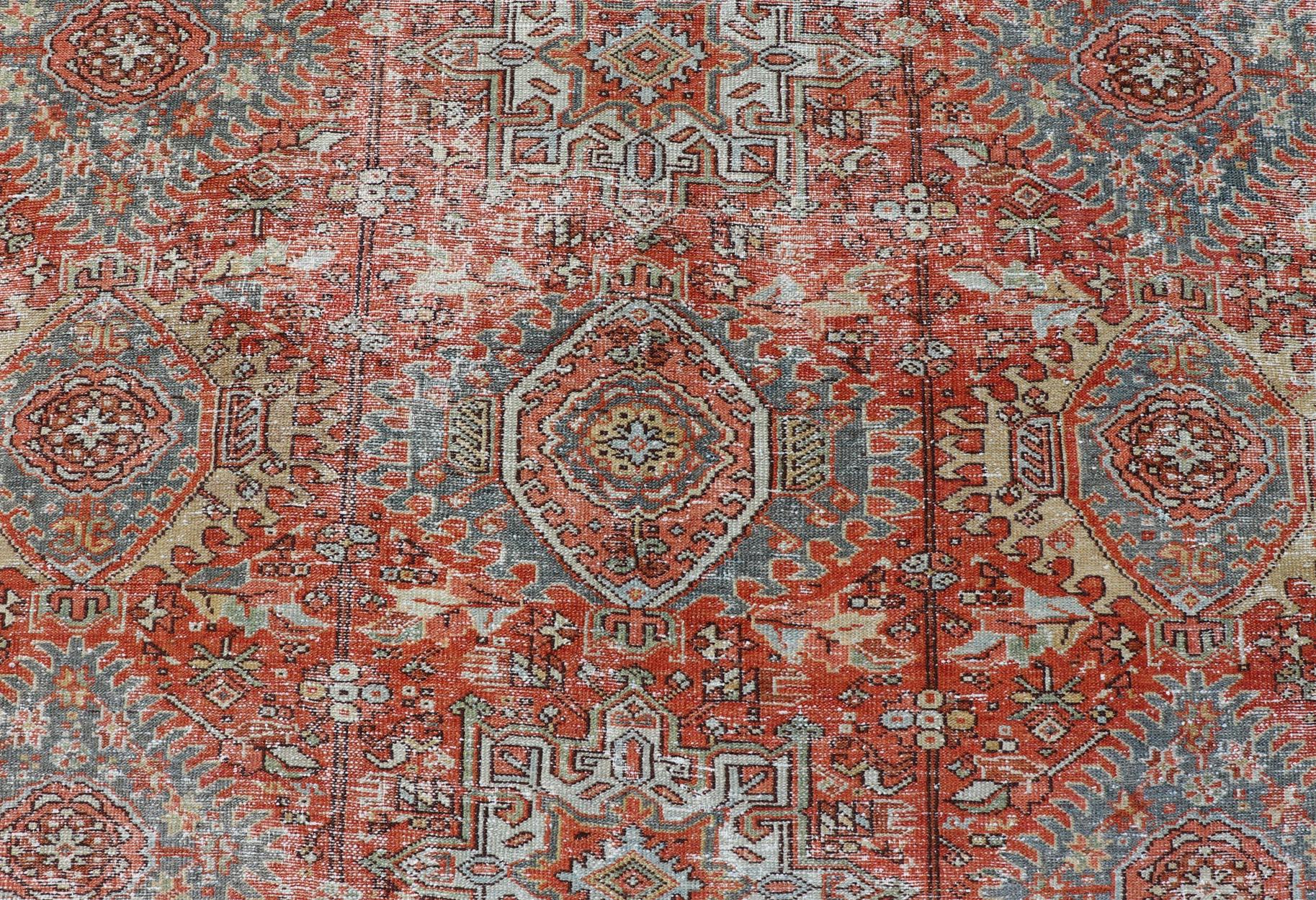 Antique Persian All-Over Heriz Rug with All-Over Geometric Medallion Design For Sale 3