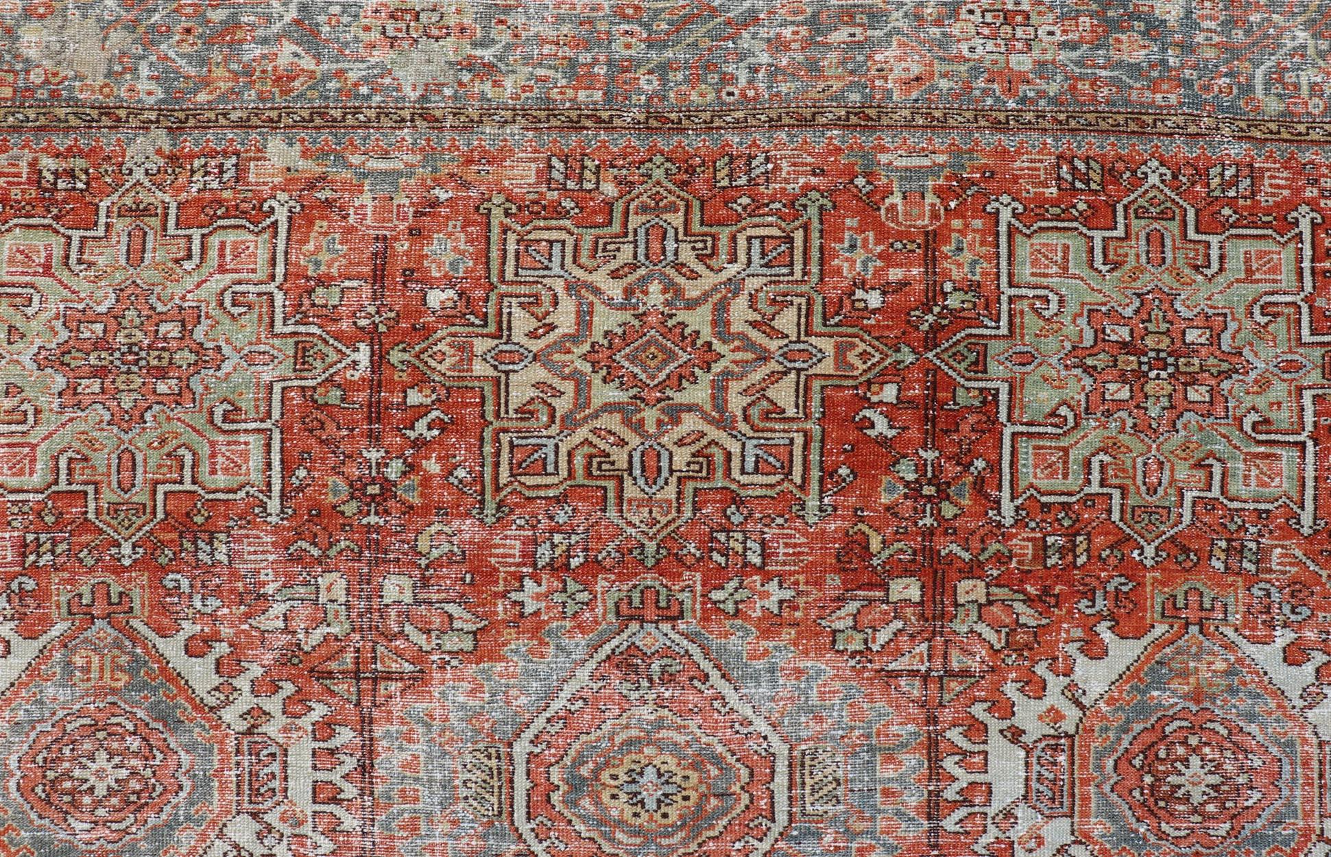 Antique Persian All-Over Heriz Rug with All-Over Geometric Medallion Design For Sale 4