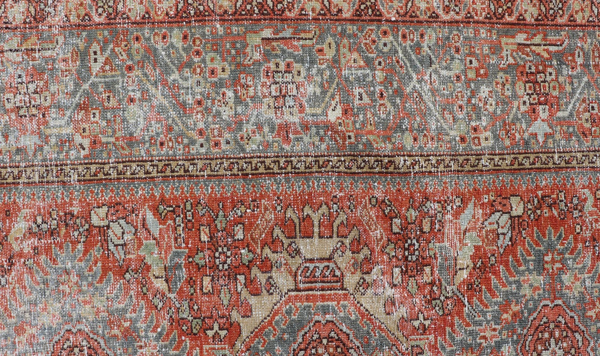 Antique Persian All-Over Heriz Rug with All-Over Geometric Medallion Design. Keivan Woven Arts / Rug / EMB-22205-15095, country of origin / type: Iran /Heriz, circa 1930
Measures: 7'5 x 10'5 
This antique Persian Heriz rug, from northwest Iran,