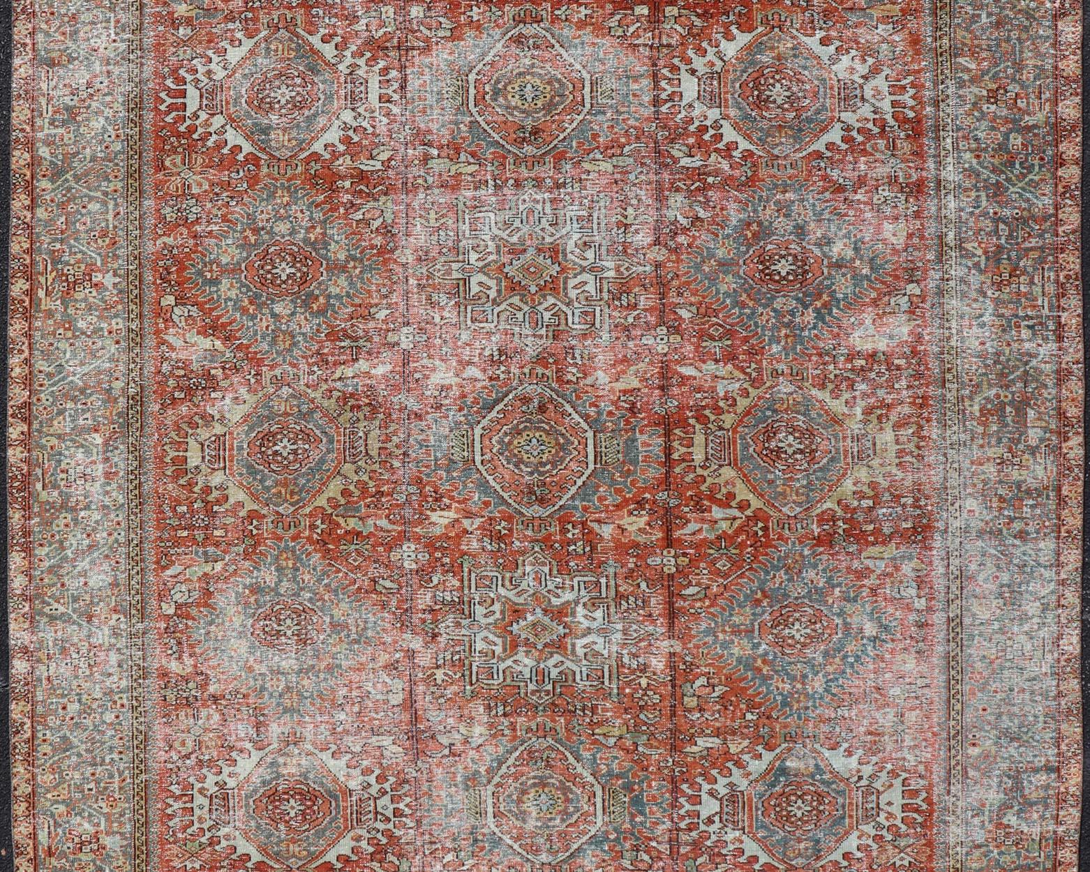 Antique Persian All-Over Heriz Rug with All-Over Geometric Medallion Design In Good Condition For Sale In Atlanta, GA