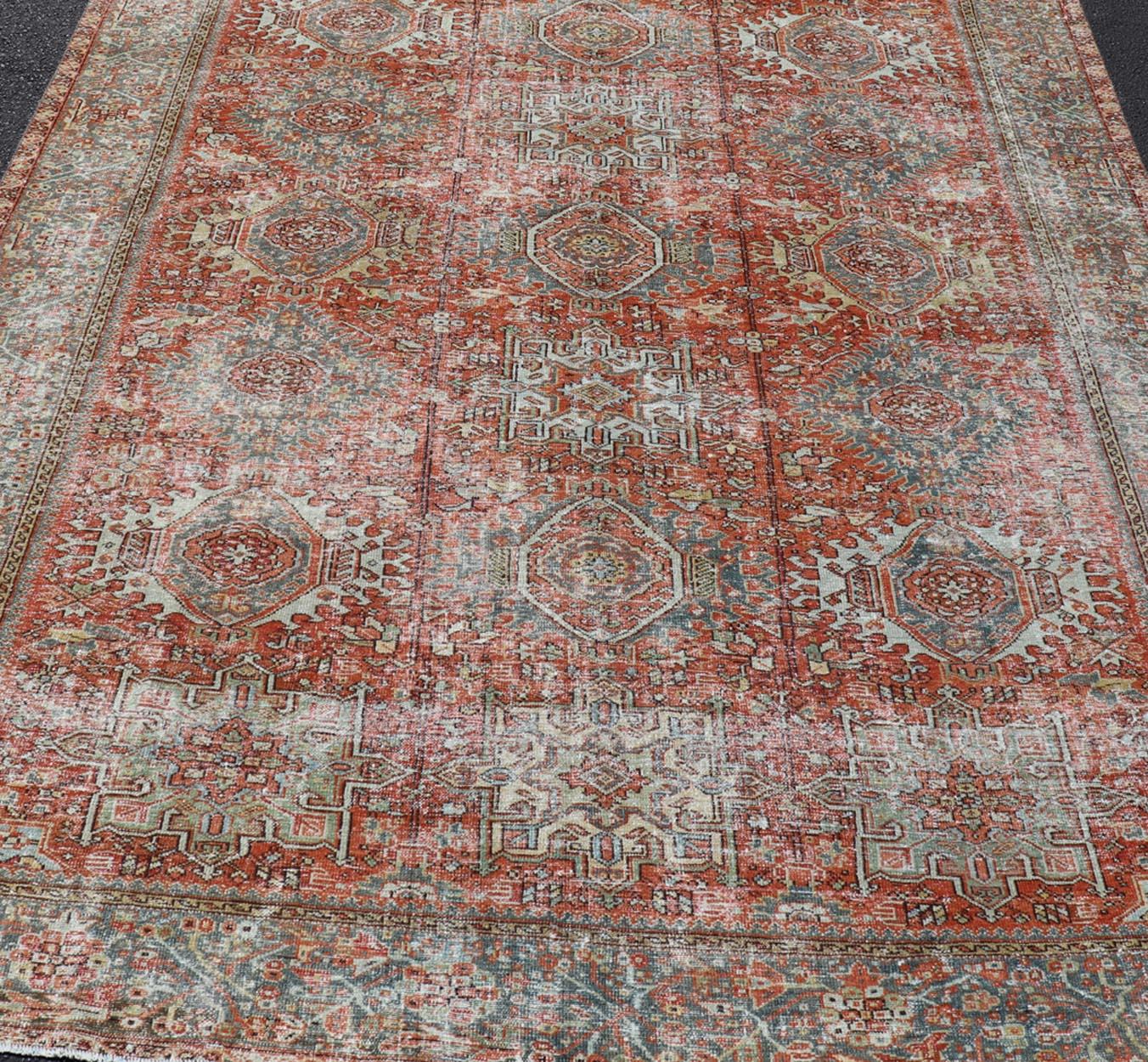 Antique Persian All-Over Heriz Rug with All-Over Geometric Medallion Design For Sale 1