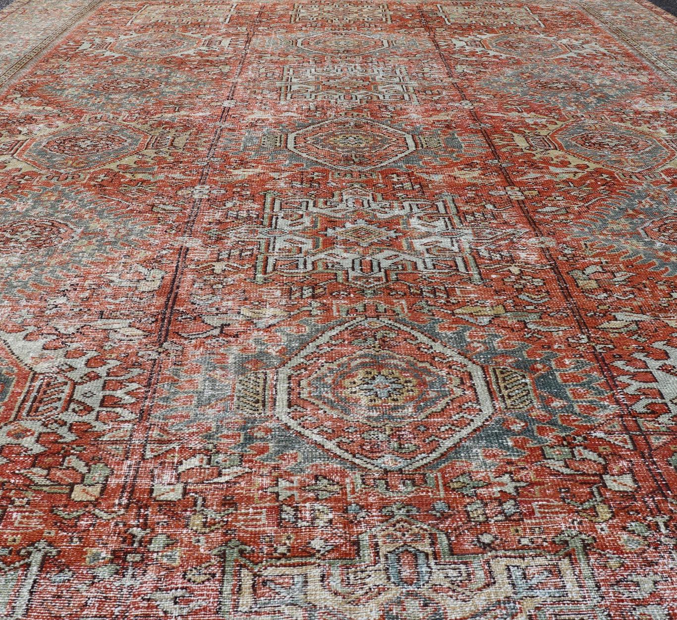 Antique Persian All-Over Heriz Rug with All-Over Geometric Medallion Design For Sale 2