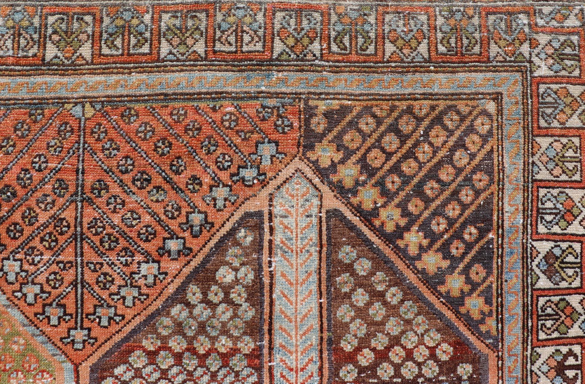Antique Persian All-Over Large Diamond Design Bakhtiari Rug in Multi Colors In Good Condition In Atlanta, GA