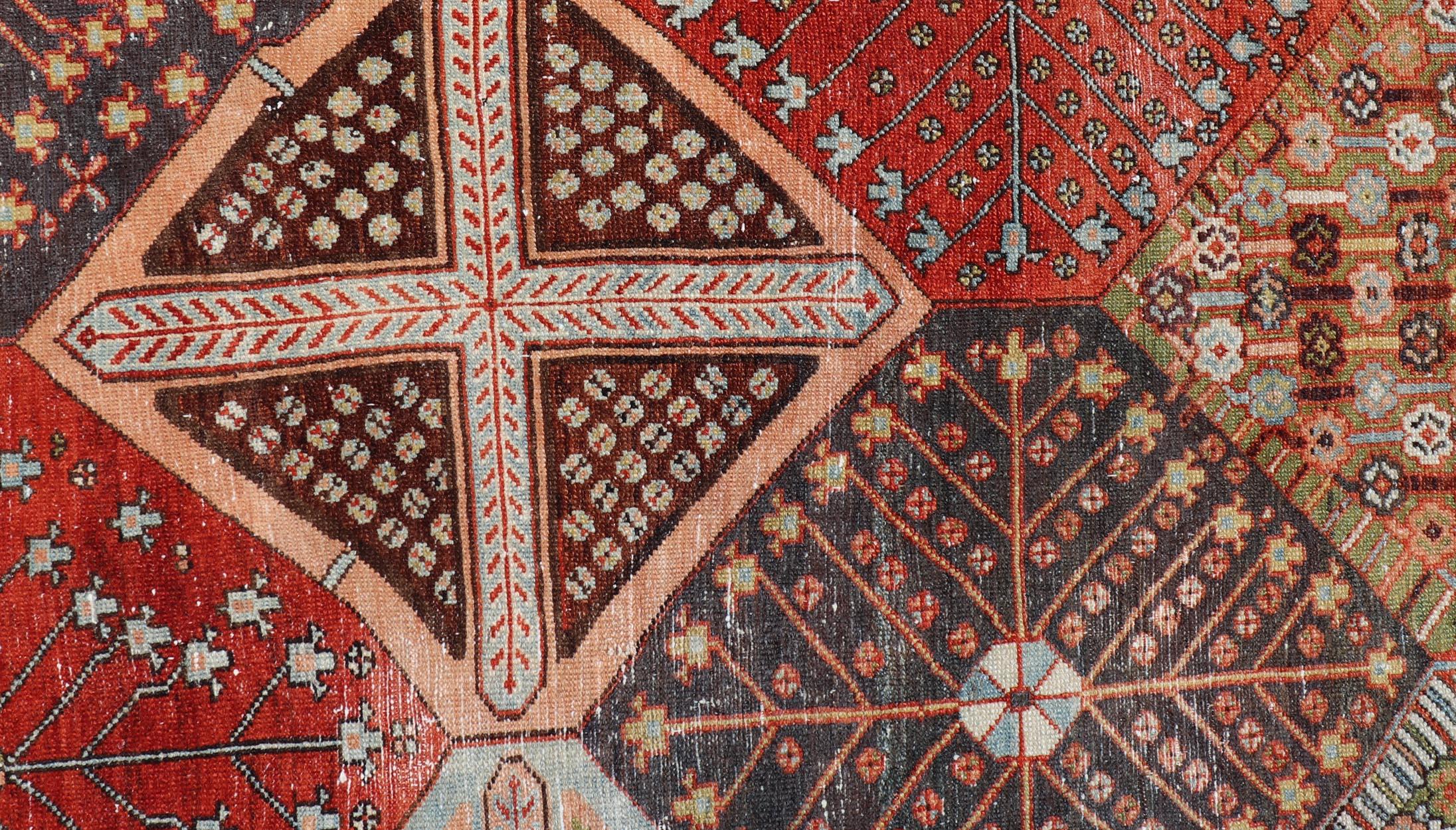 20th Century Antique Persian All-Over Large Diamond Design Bakhtiari Rug in Multi Colors
