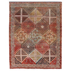 Grand tapis persan ancien Bakhtiari à motifs de diamants multicolores 
