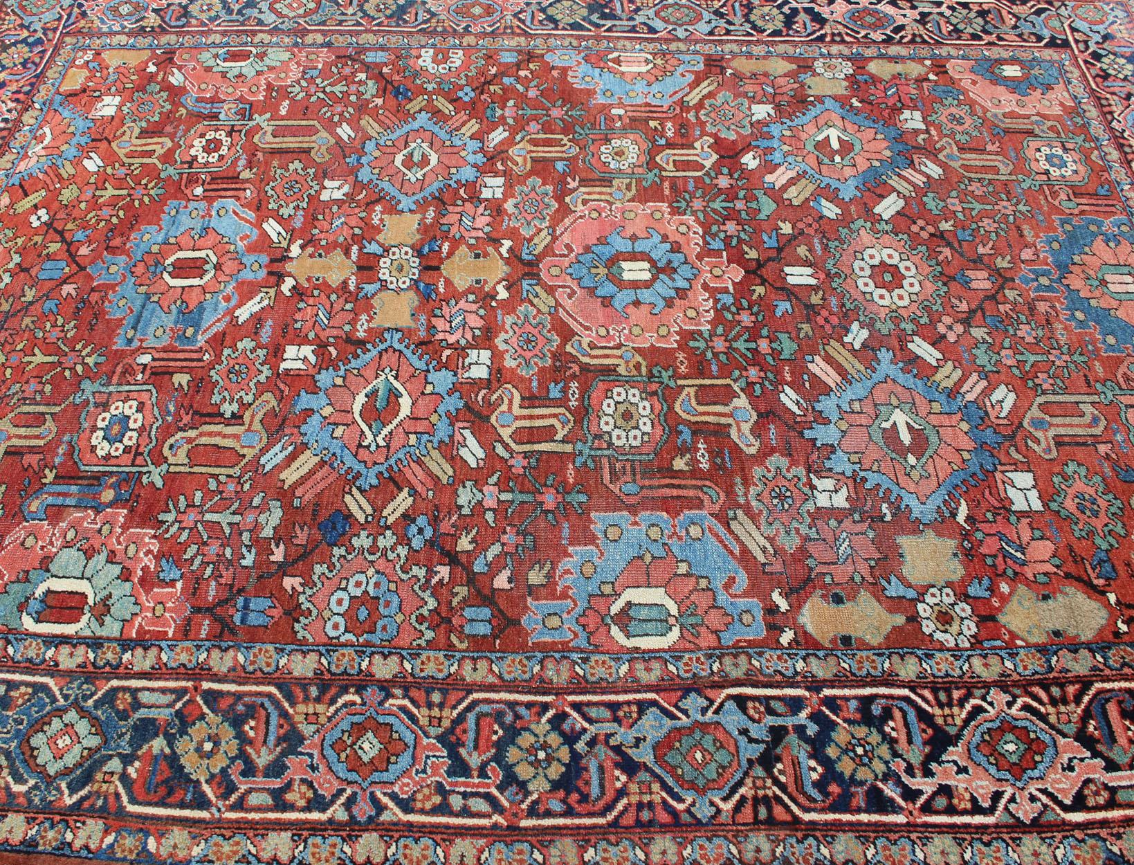 20th Century Antique Persian All-Over Serapi-Heriz Rug with All-Over Geometric Design For Sale