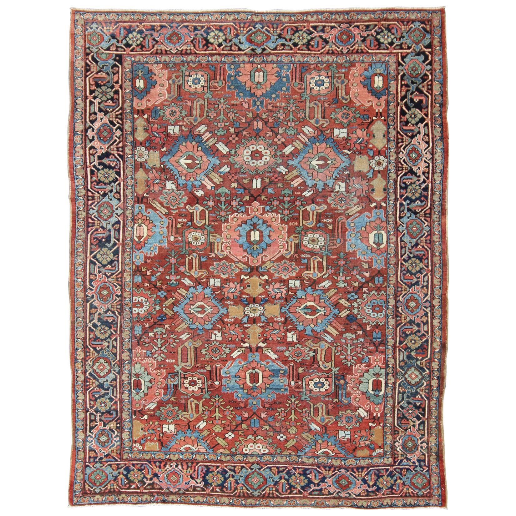 Antique Persian All-Over Serapi-Heriz Rug with All-Over Geometric Design