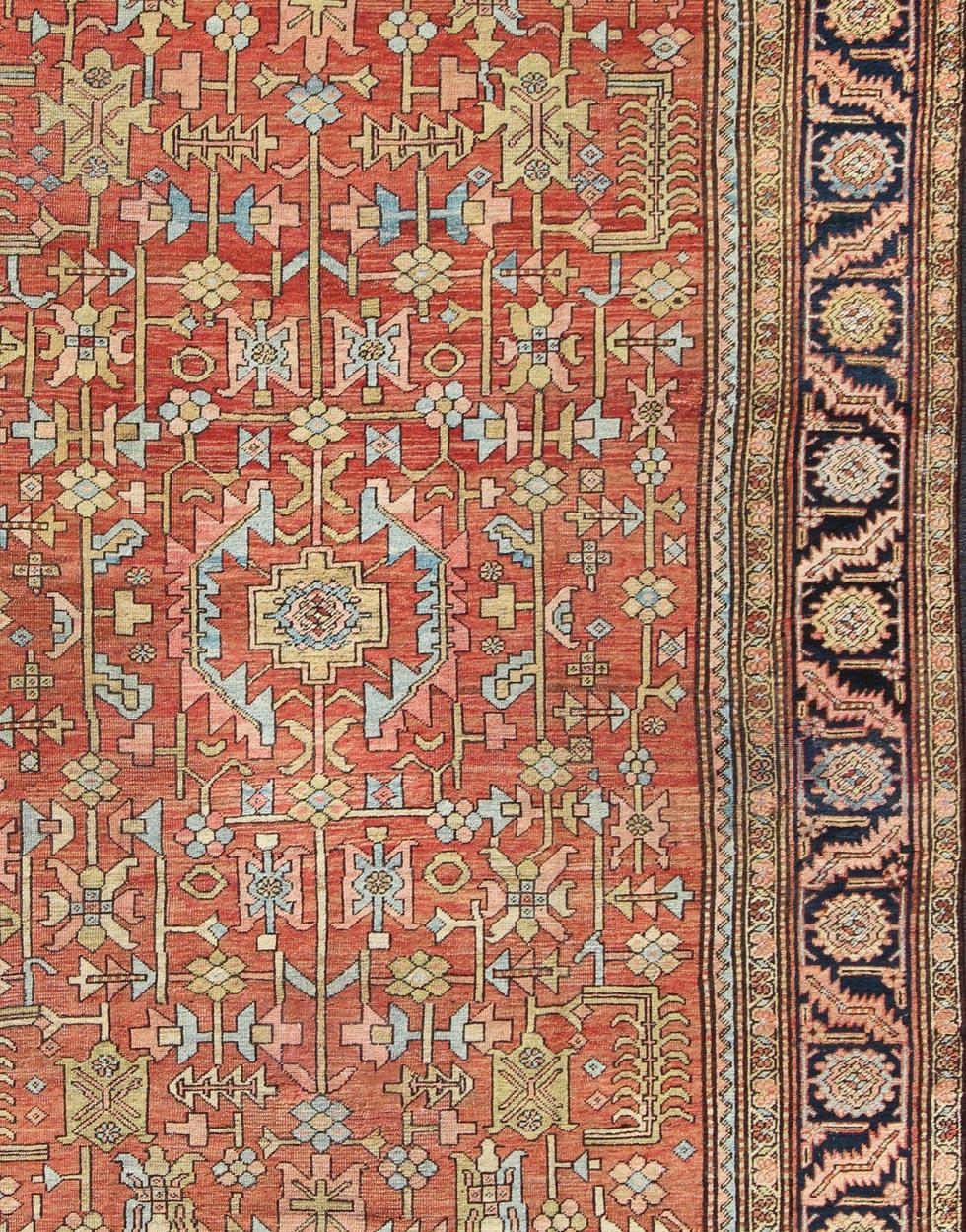 Hand-Knotted   Antique Persian Serapi Rug with All-Over Geometric Design For Sale