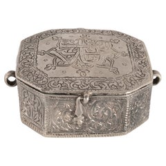 Antique Persian Arab Islamic Silver Engraved Calligraphy Quran Case Amulet 1820