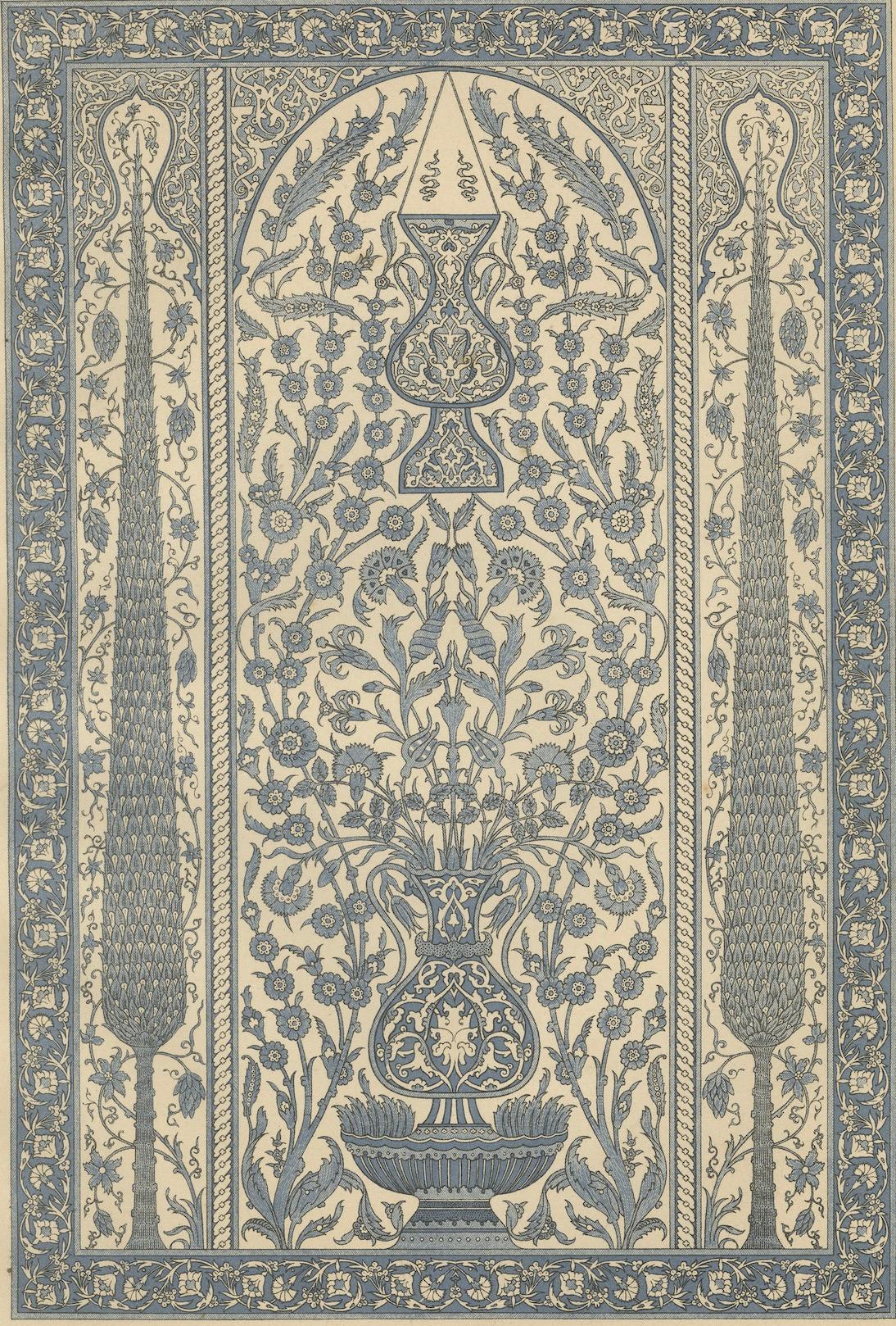 Papier Ancien motif de carreaux persans- arabes en céramique émaillée bleue en vente