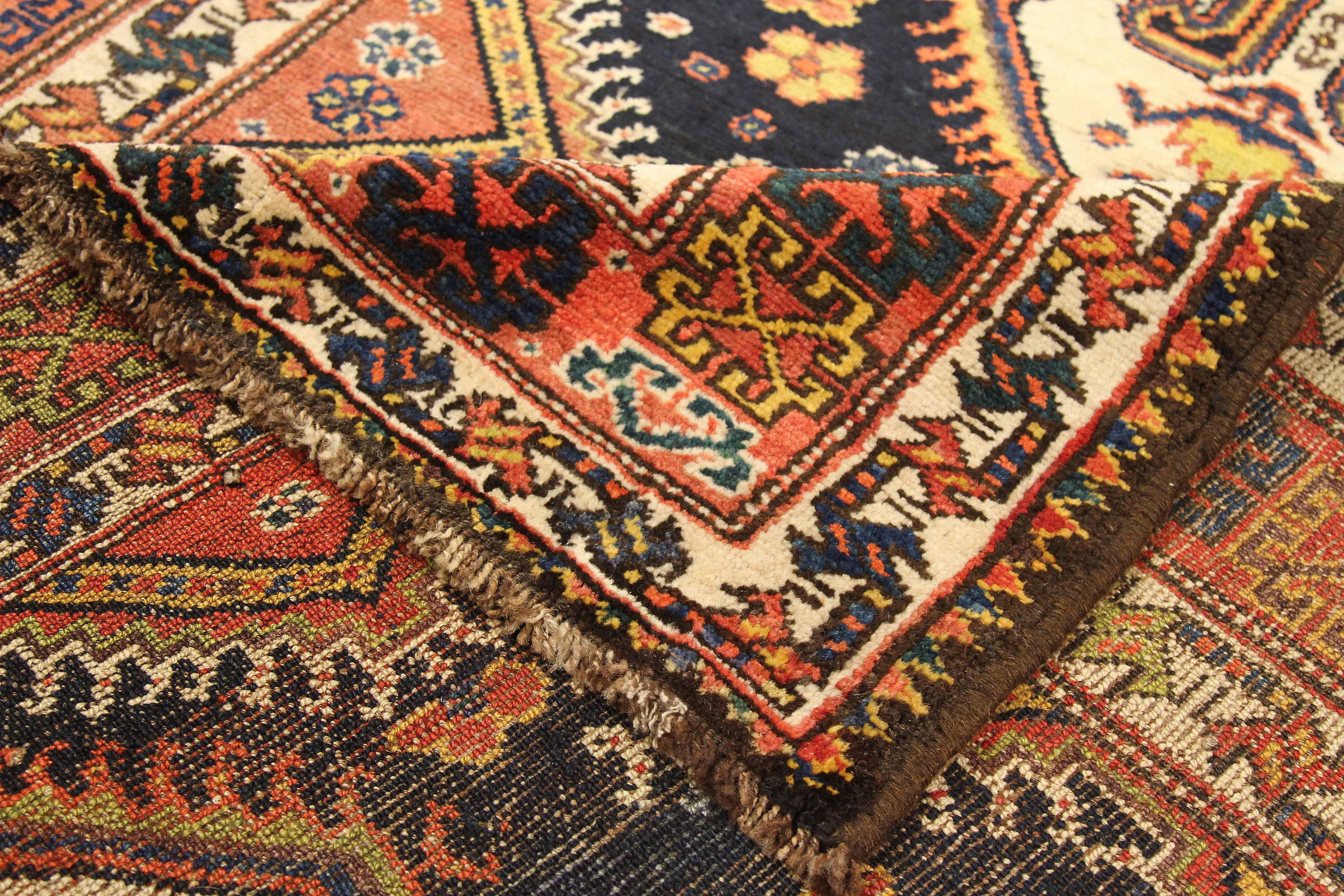 Hand-Woven Antique Persian Area Rug Bakhtiar Design For Sale