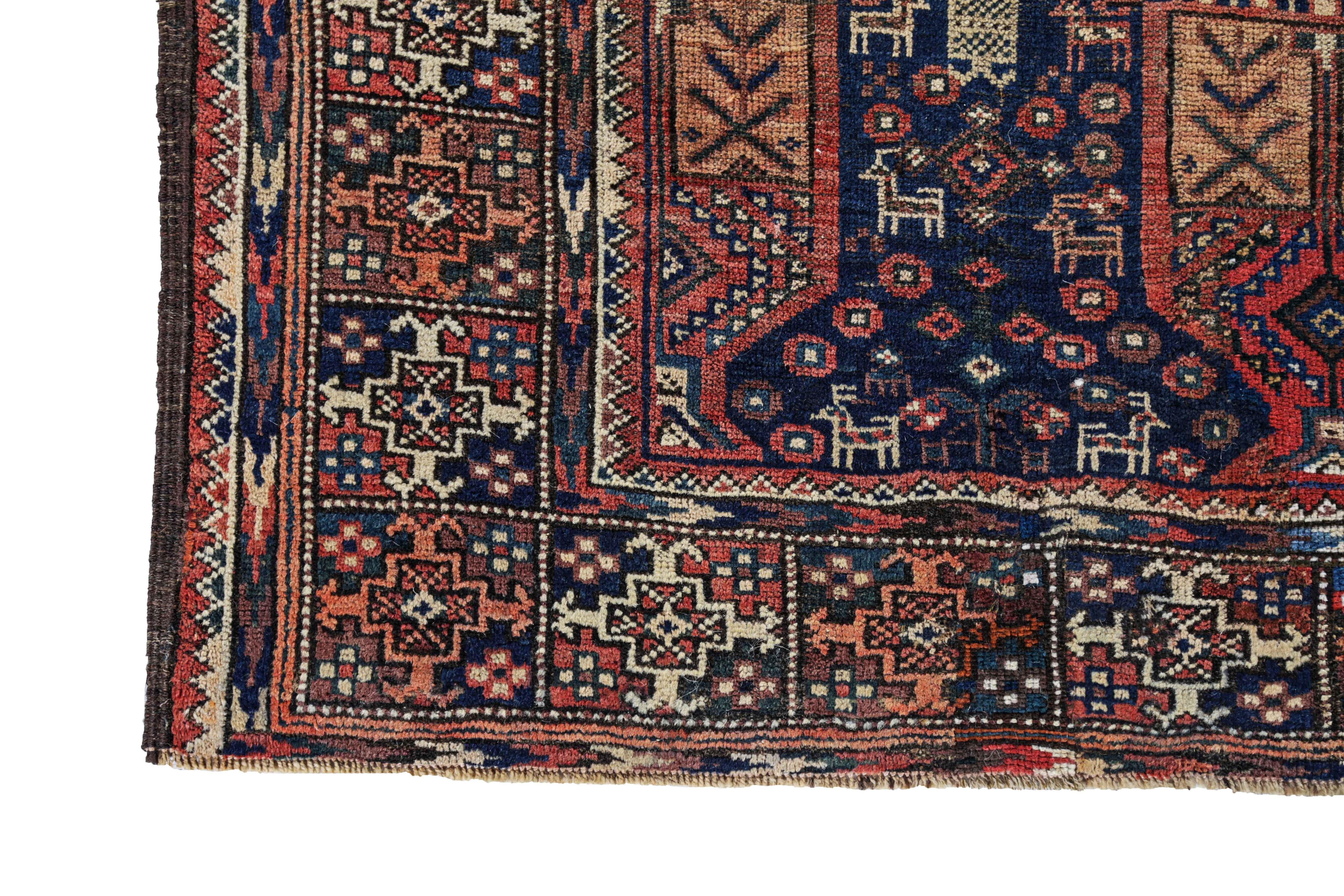 Hand-Woven Antique Persian Area Rug Balouch Design For Sale