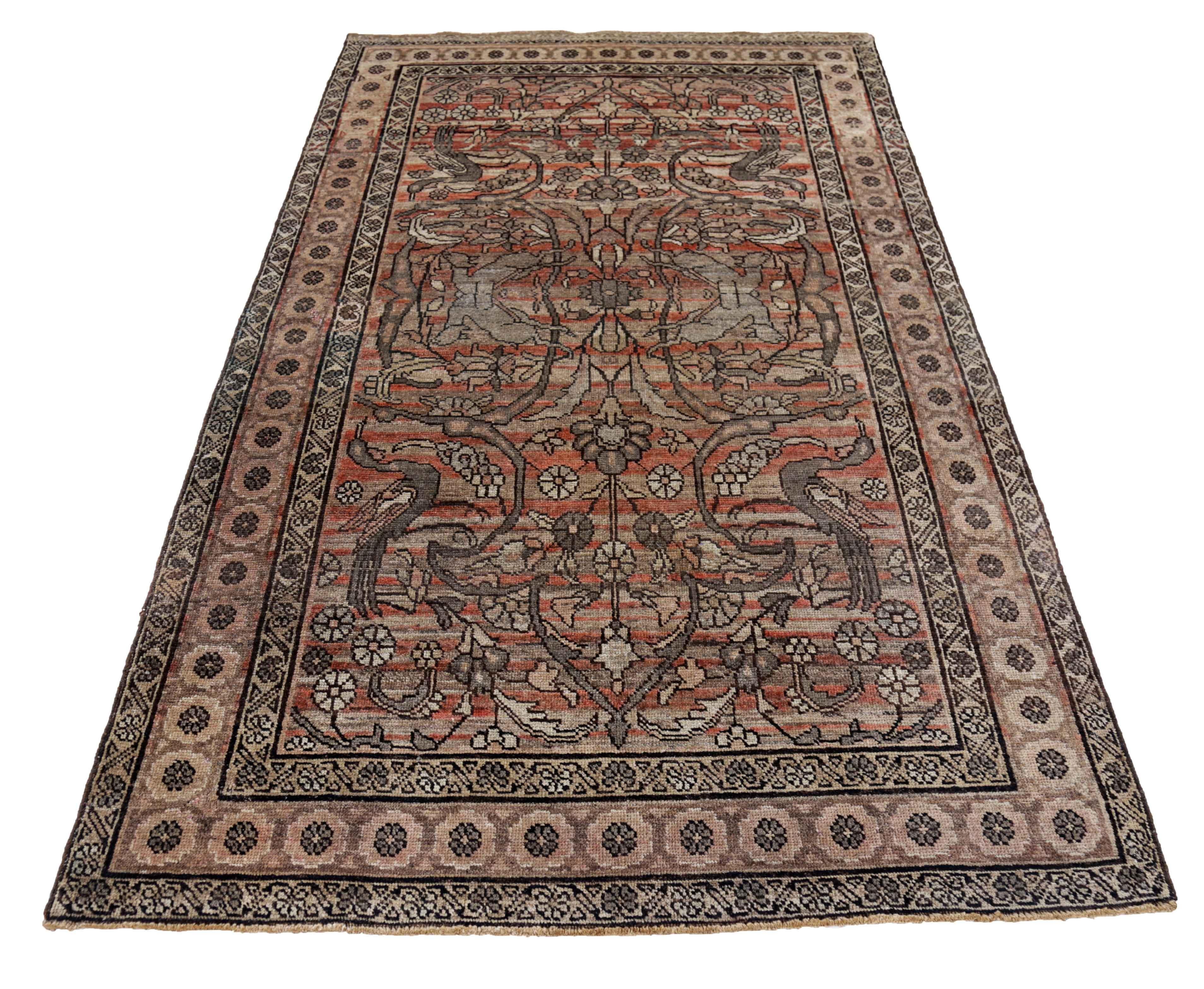 Antique Persian area rug handwoven from the finest sheep’s wool. It’s colored with all-natural vegetable dyes that are safe for humans and pets. It’s a traditional Bijar design handwoven by expert artisans. It’s a lovely area rug that can be