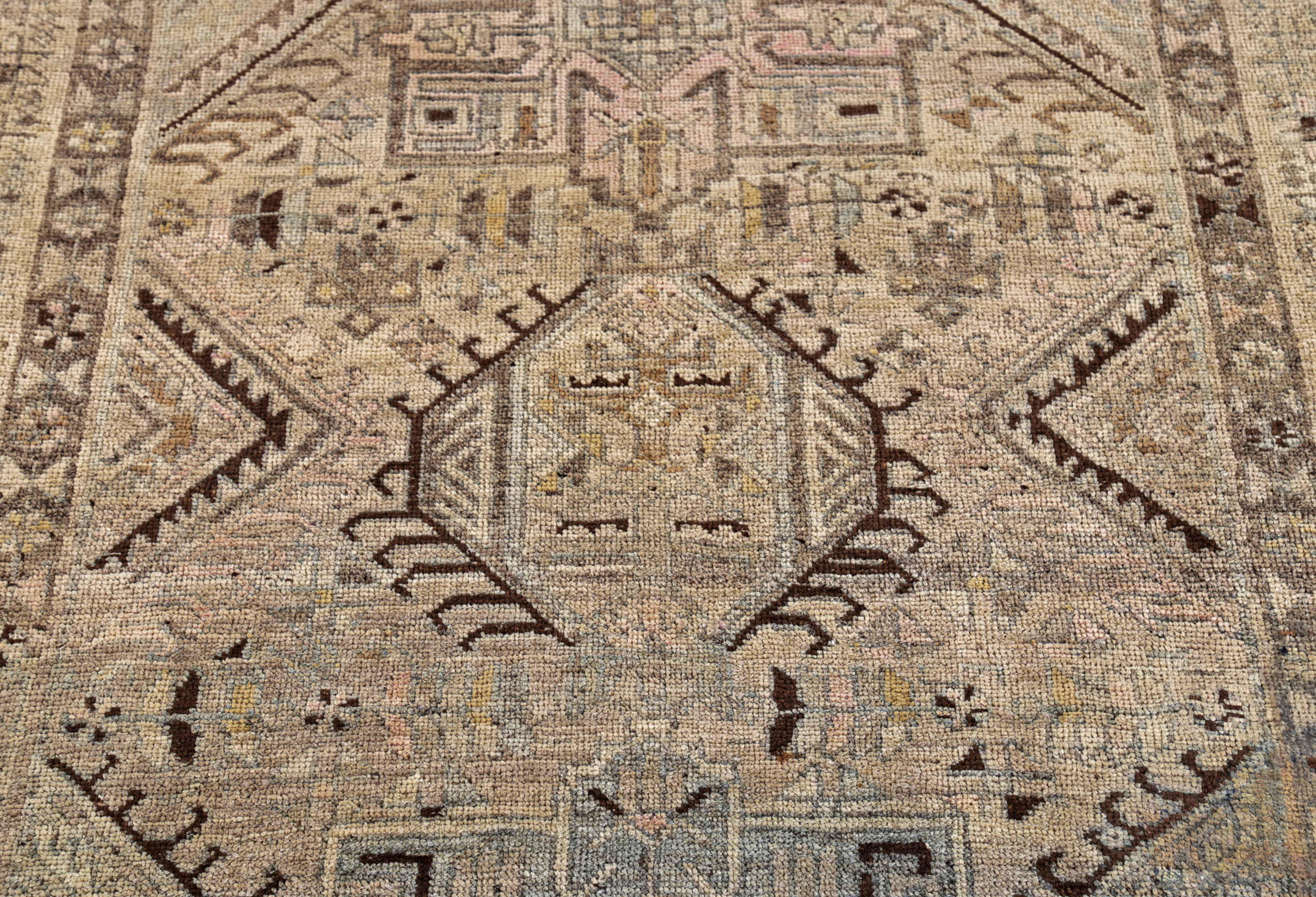 Hand-Woven Antique Persian Area Rug Bijar Design For Sale