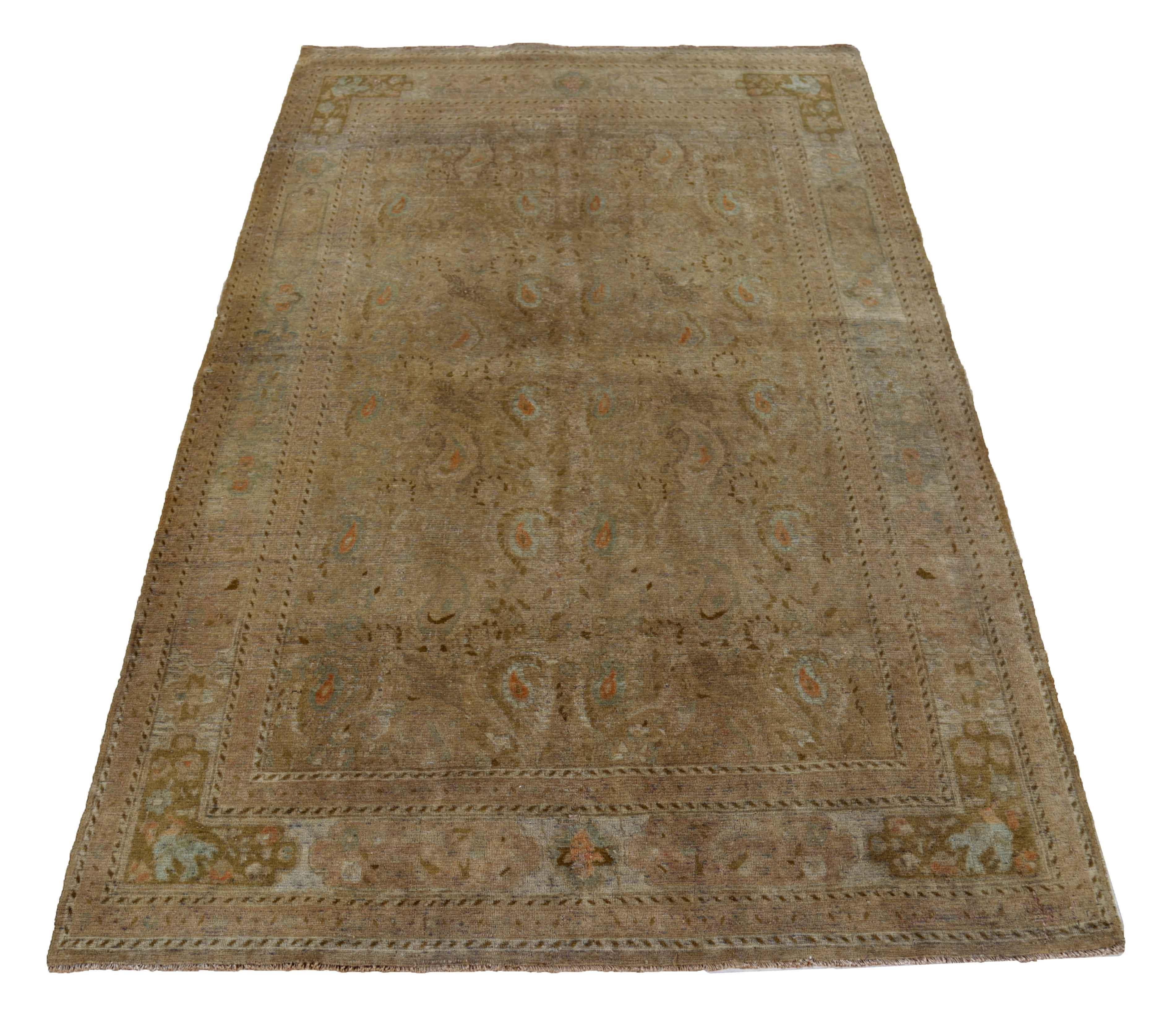 Antique Persian area rug handwoven from the finest sheep’s wool. It’s colored with all-natural vegetable dyes that are safe for humans and pets. It’s a traditional Bijar design handwoven by expert artisans. It’s a lovely area rug that can be