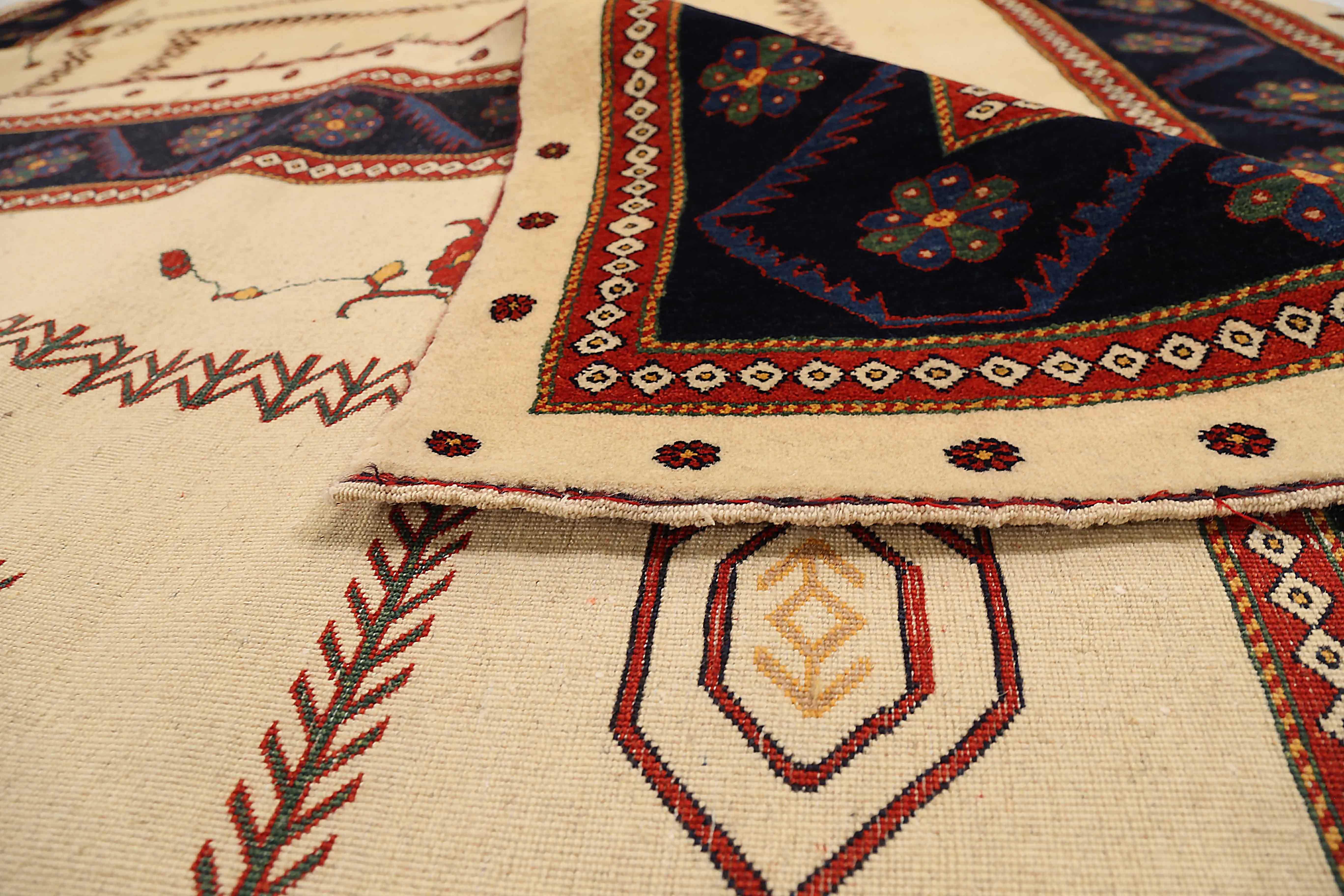 Hand-Woven Antique Persian Area Rug Gabbeh Design For Sale