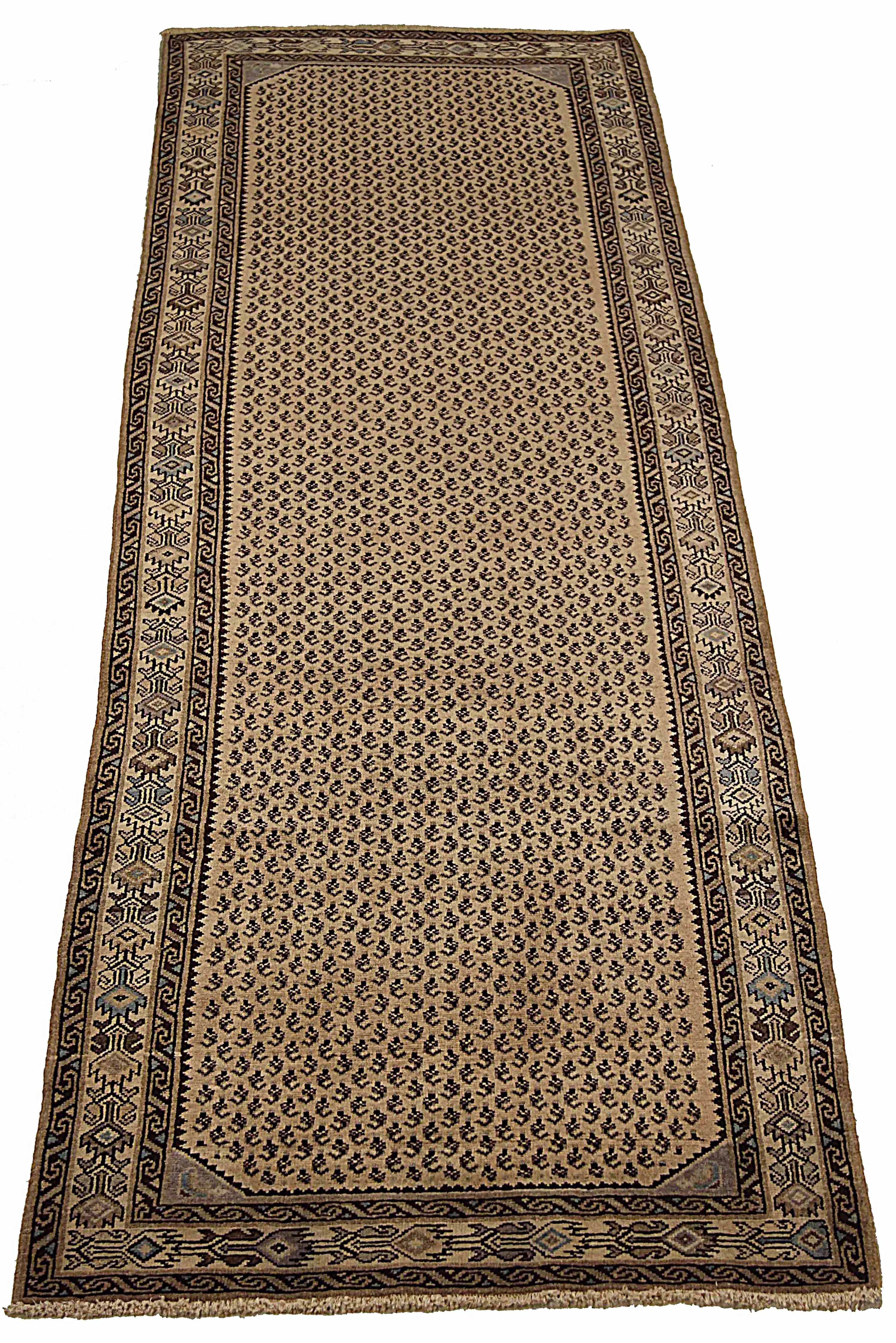 Antique Persian area rug handwoven from the finest sheep’s wool. It’s colored with all-natural vegetable dyes that are safe for humans and pets. It’s a traditional Hamedan design handwoven by expert artisans. It’s a lovely area rug that can be