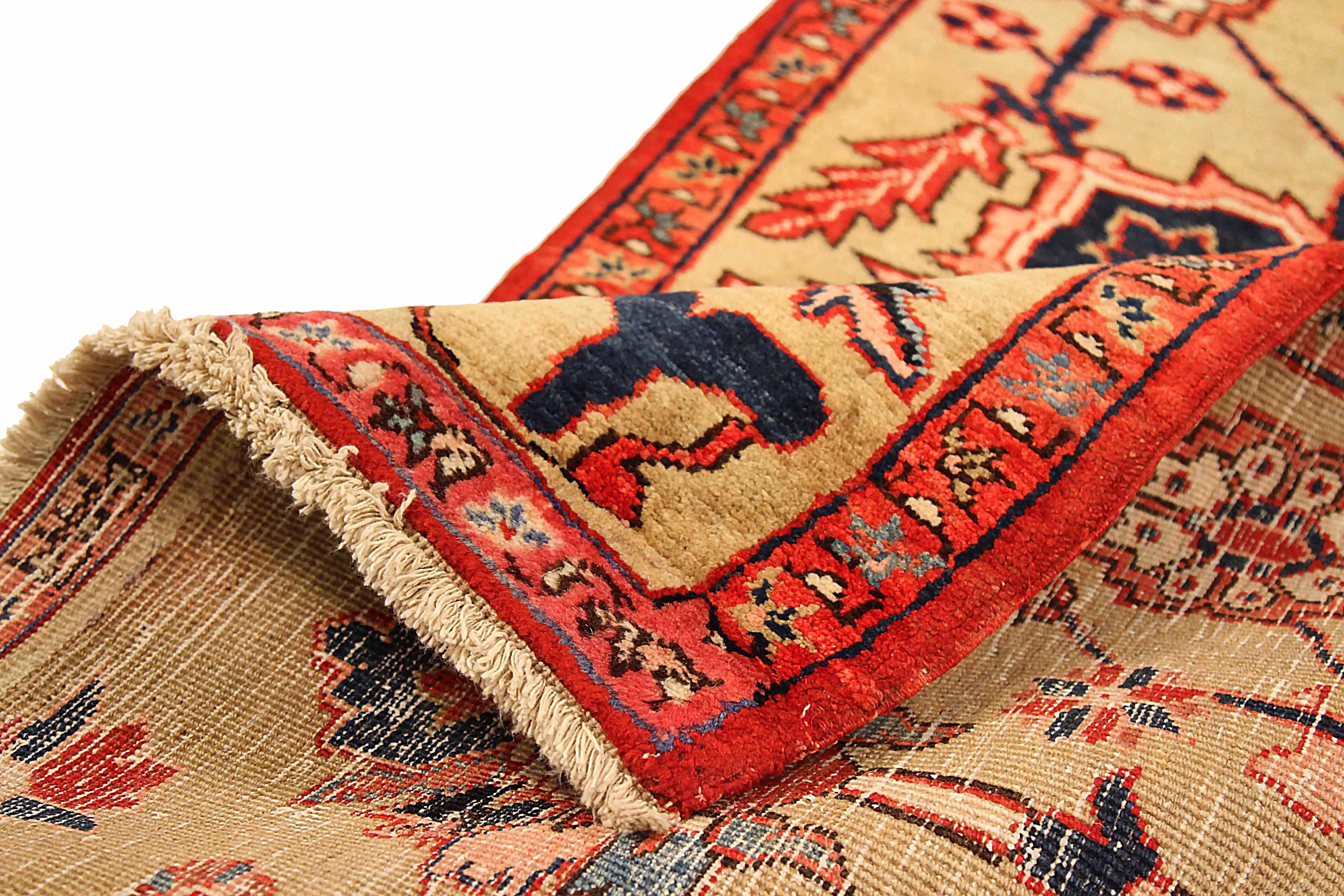 Hand-Woven Antique Persian Area Rug Heriz Design For Sale