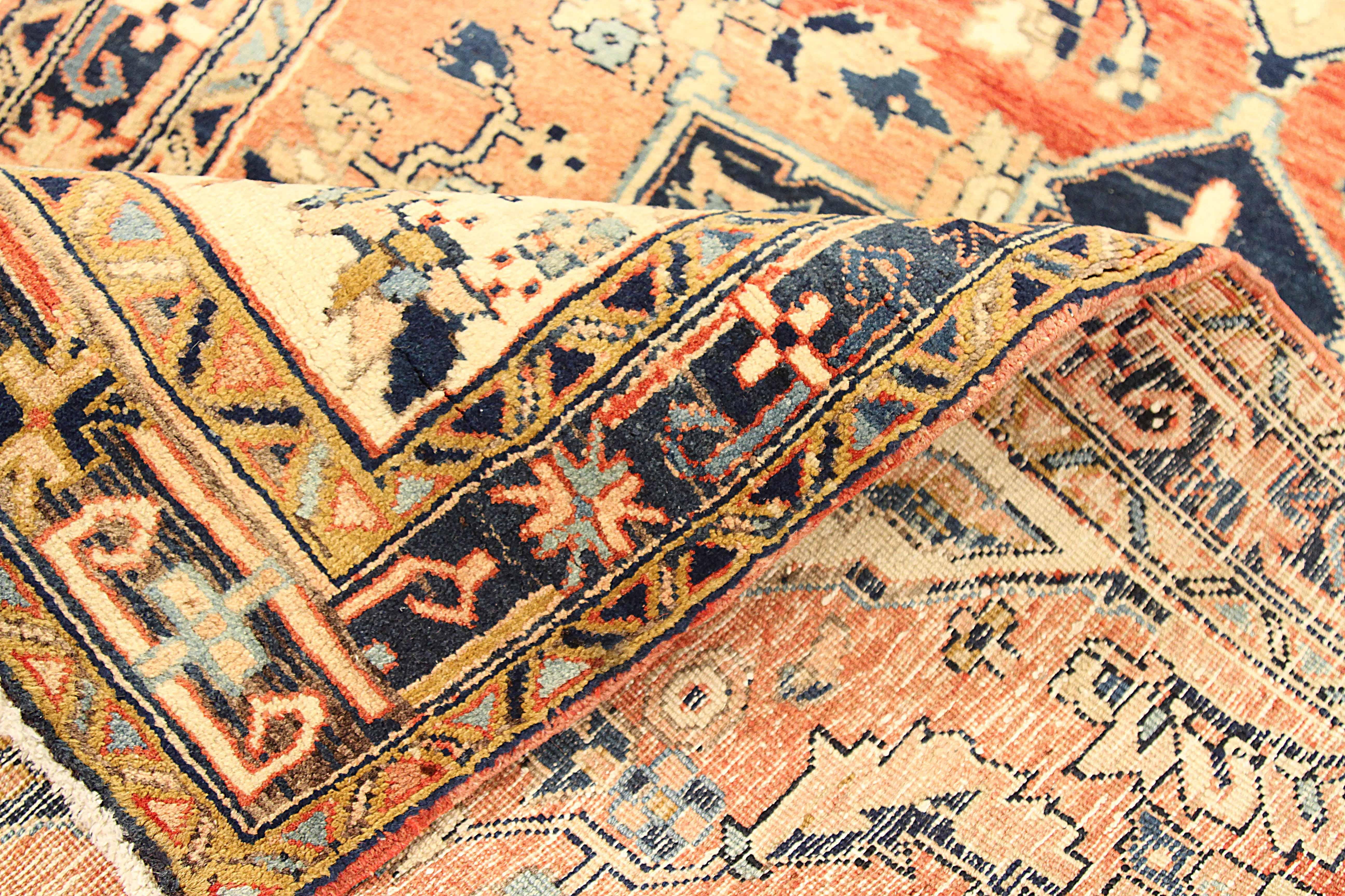 Hand-Woven Antique Persian Area Rug Heriz Design For Sale