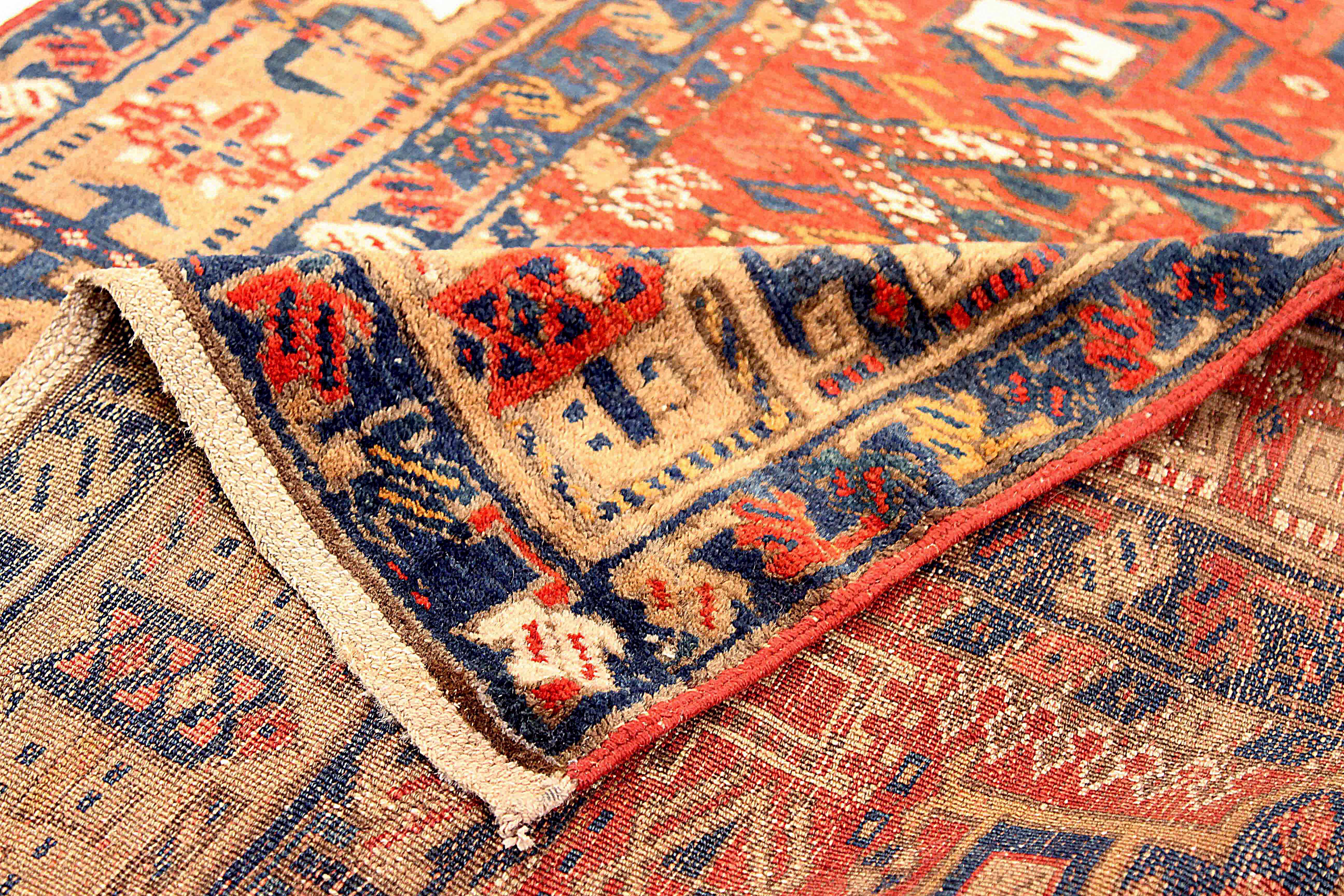 Hand-Woven Antique Persian Area Rug Heriz Design For Sale