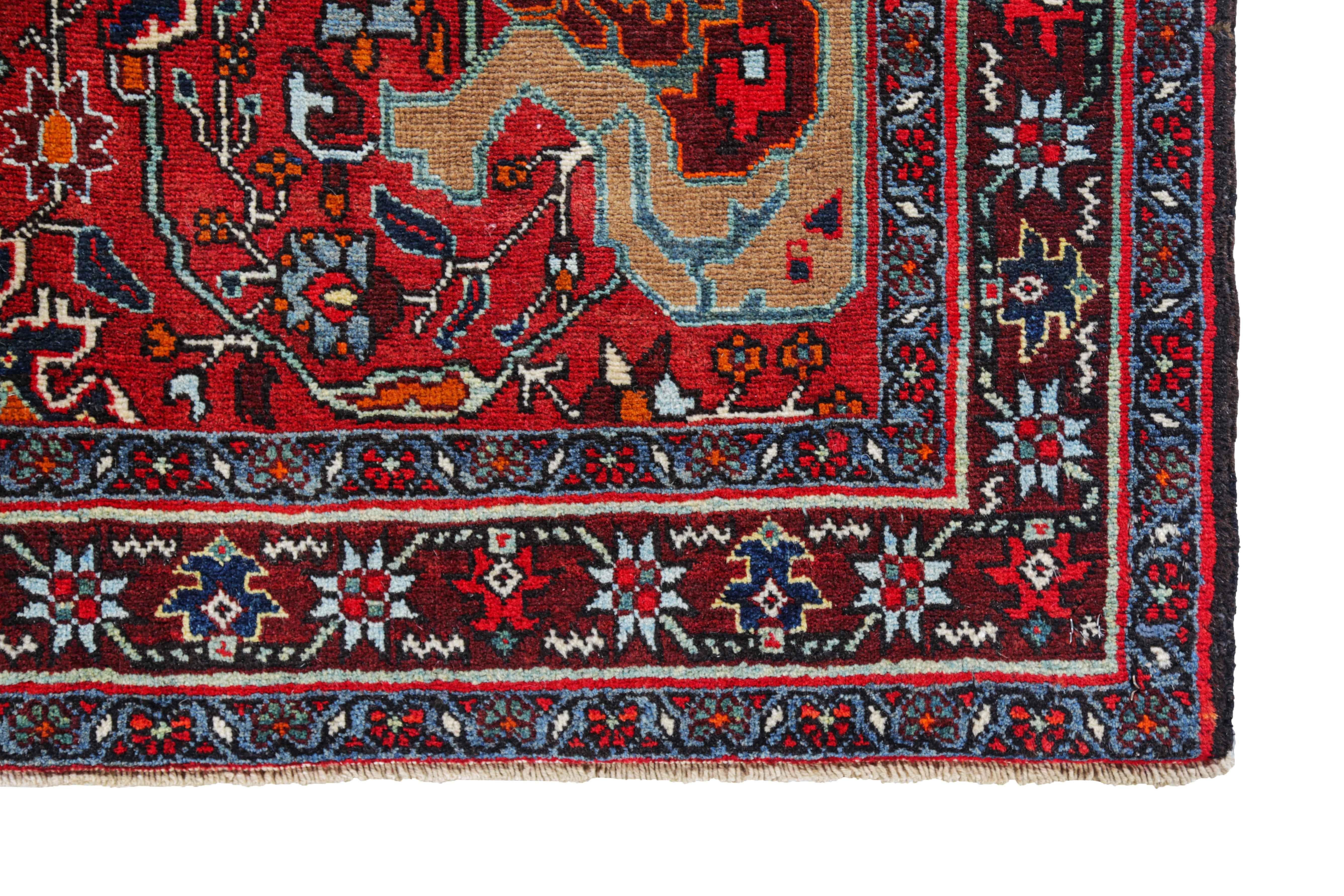 Hand-Woven Antique Persian Area Rug Heriz Design For Sale