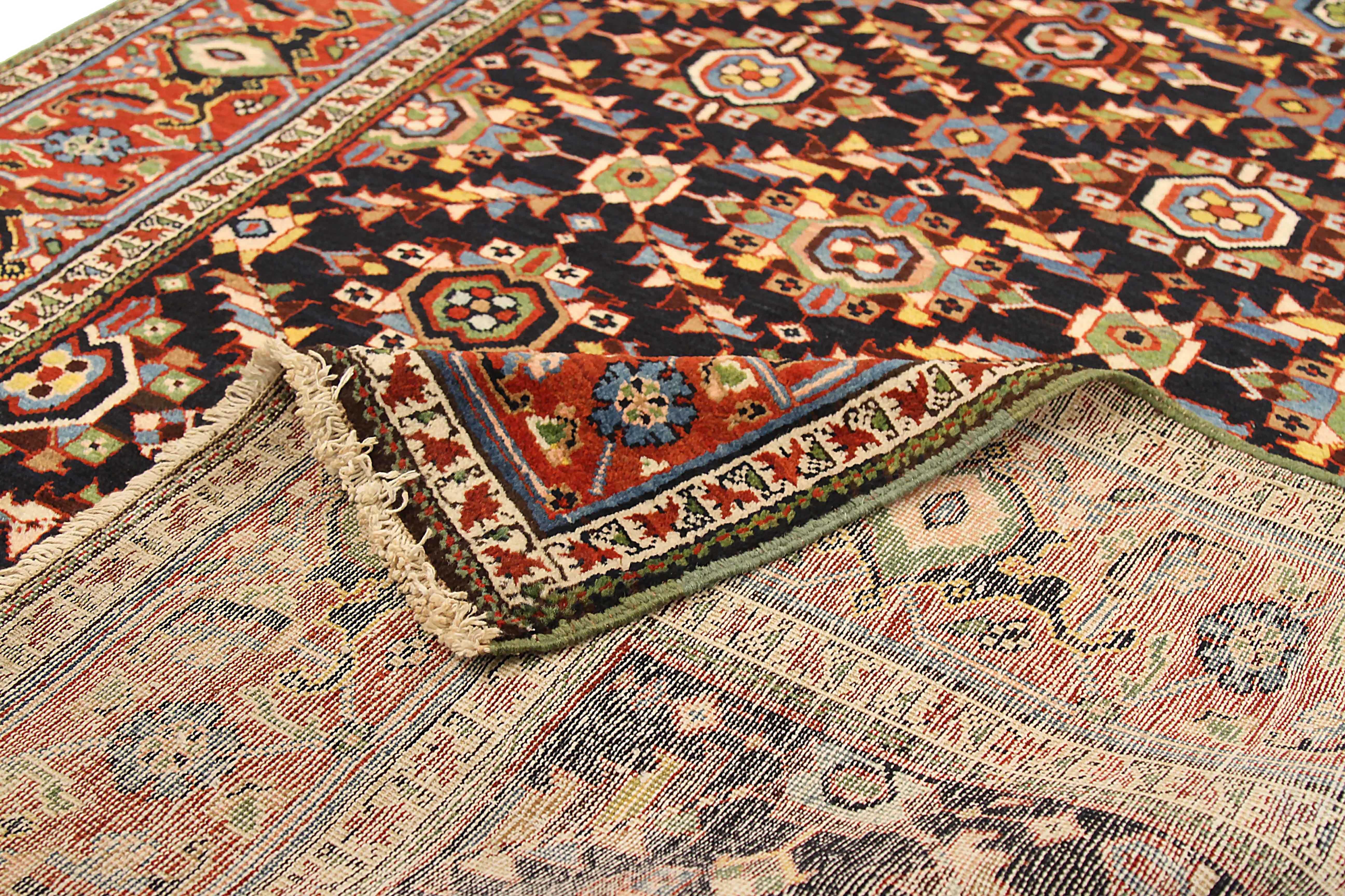 Hand-Woven Antique Persian Area Rug Heriz Design For Sale