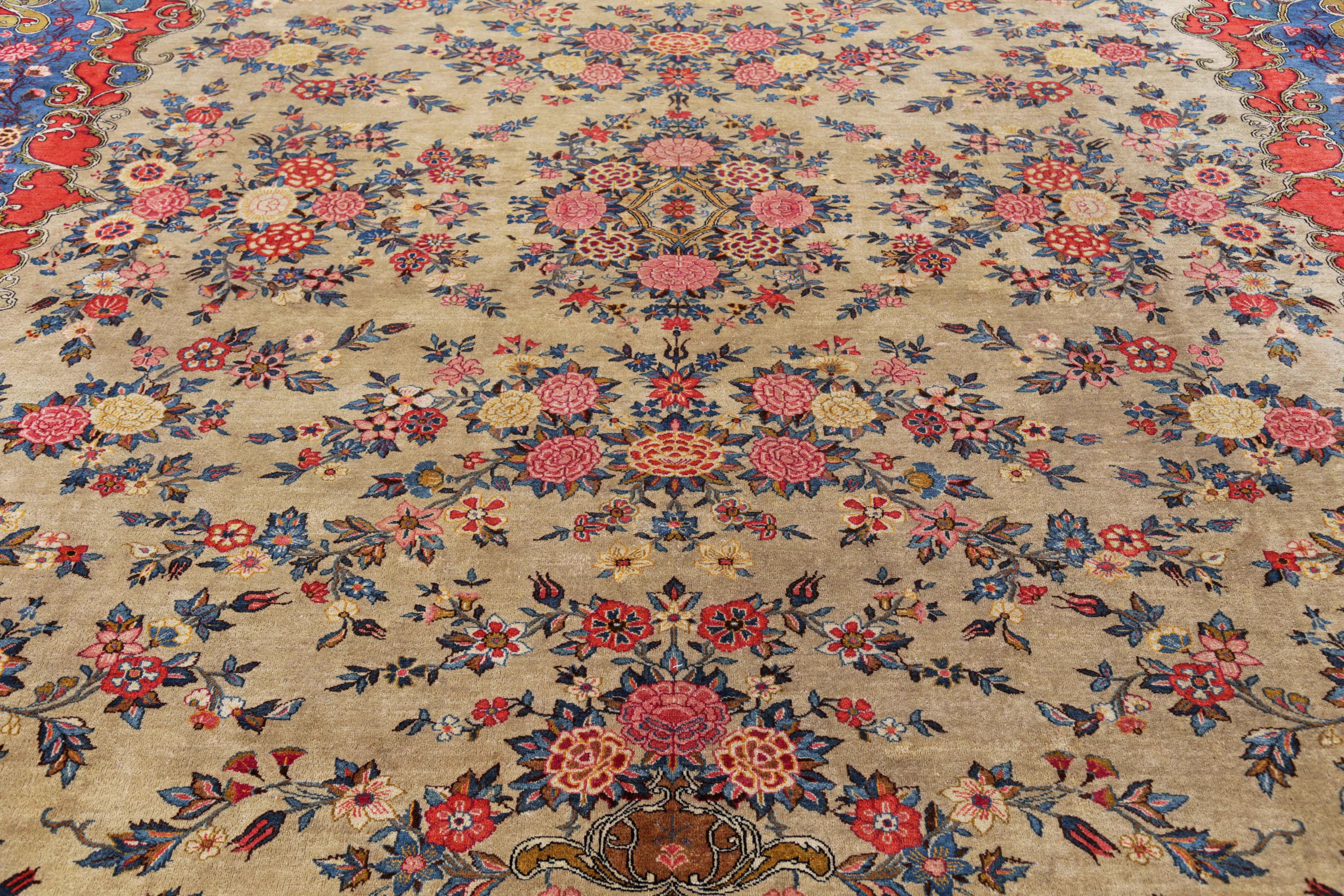 Hand-Woven Antique Persian Area Rug Kashan Design For Sale
