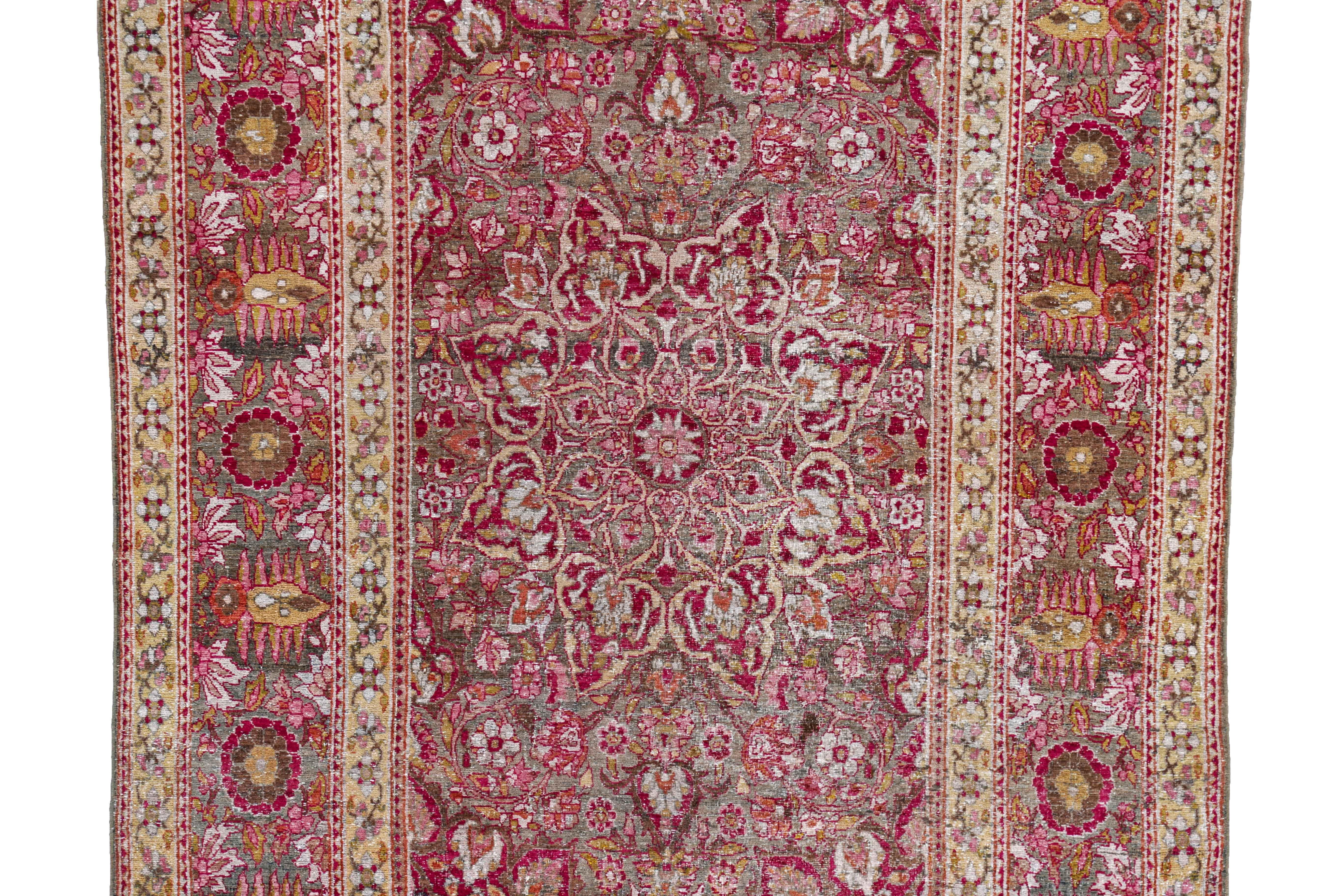 Hand-Woven Antique Persian Area Rug Kerman Design For Sale