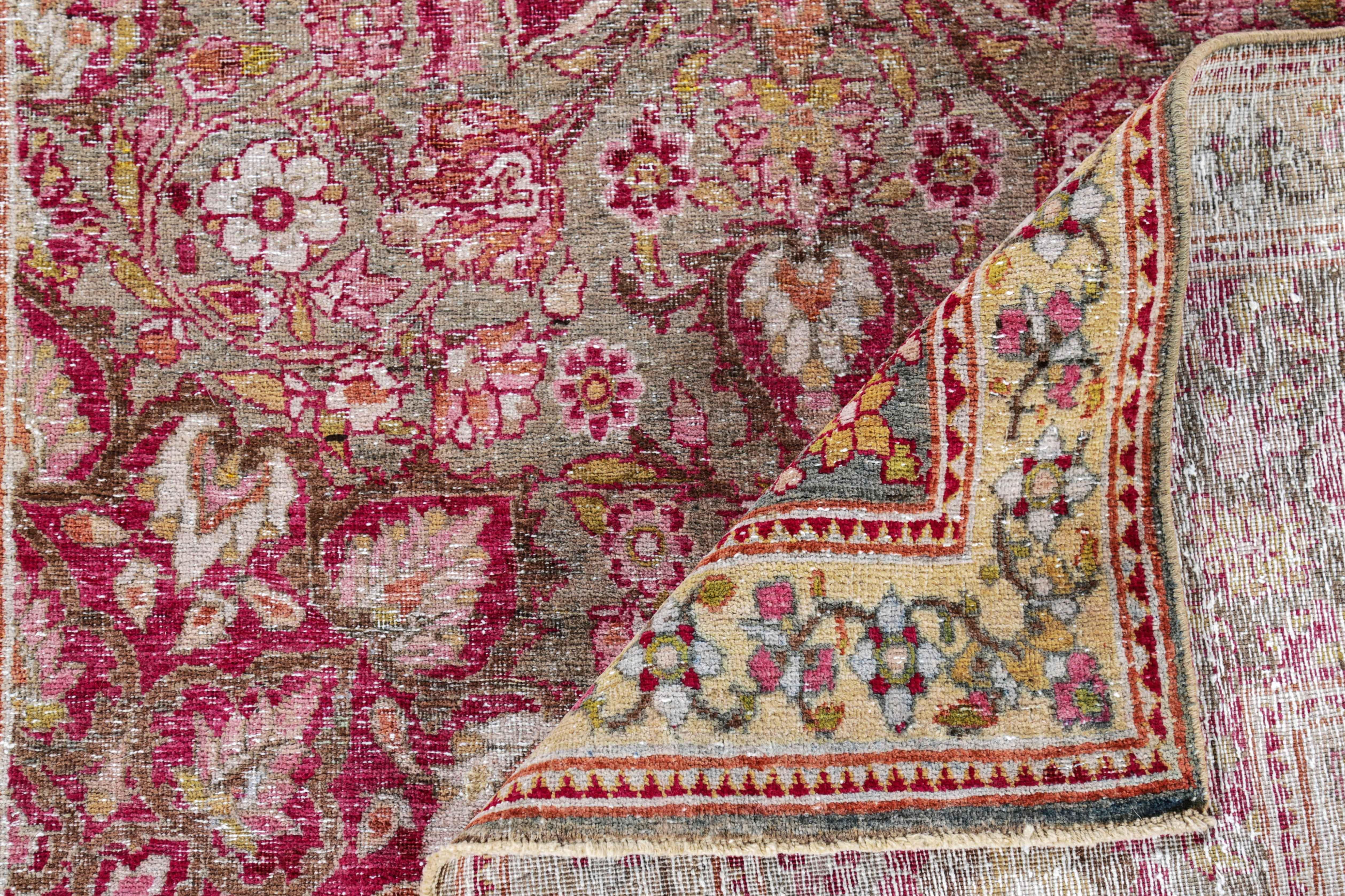 Wool Antique Persian Area Rug Kerman Design For Sale