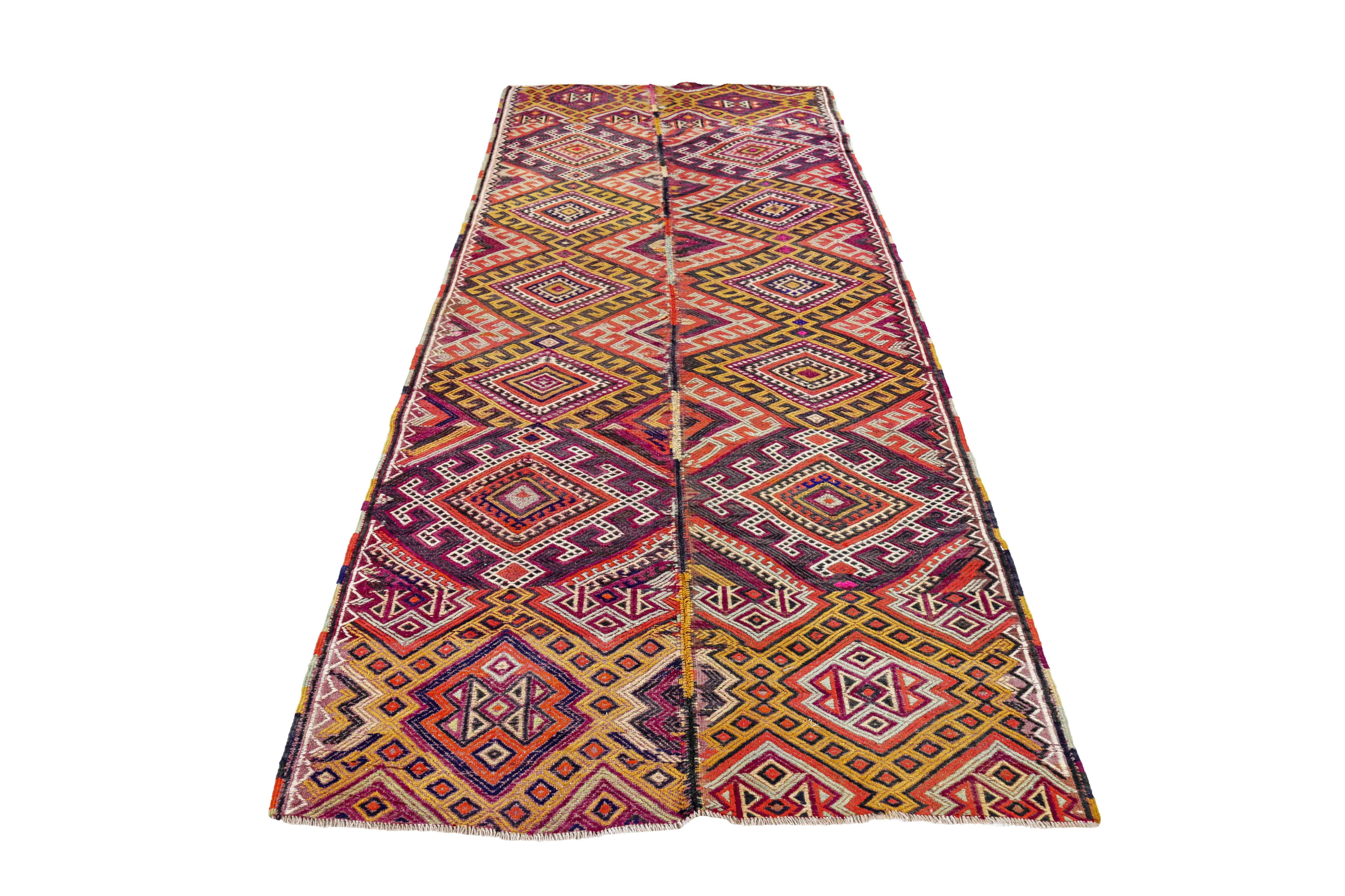 Antique Persian area rug handwoven from the finest sheep’s wool. It’s colored with all-natural vegetable dyes that are safe for humans and pets. It’s a traditional Kilim design handwoven by expert artisans. It’s a lovely area rug that can be