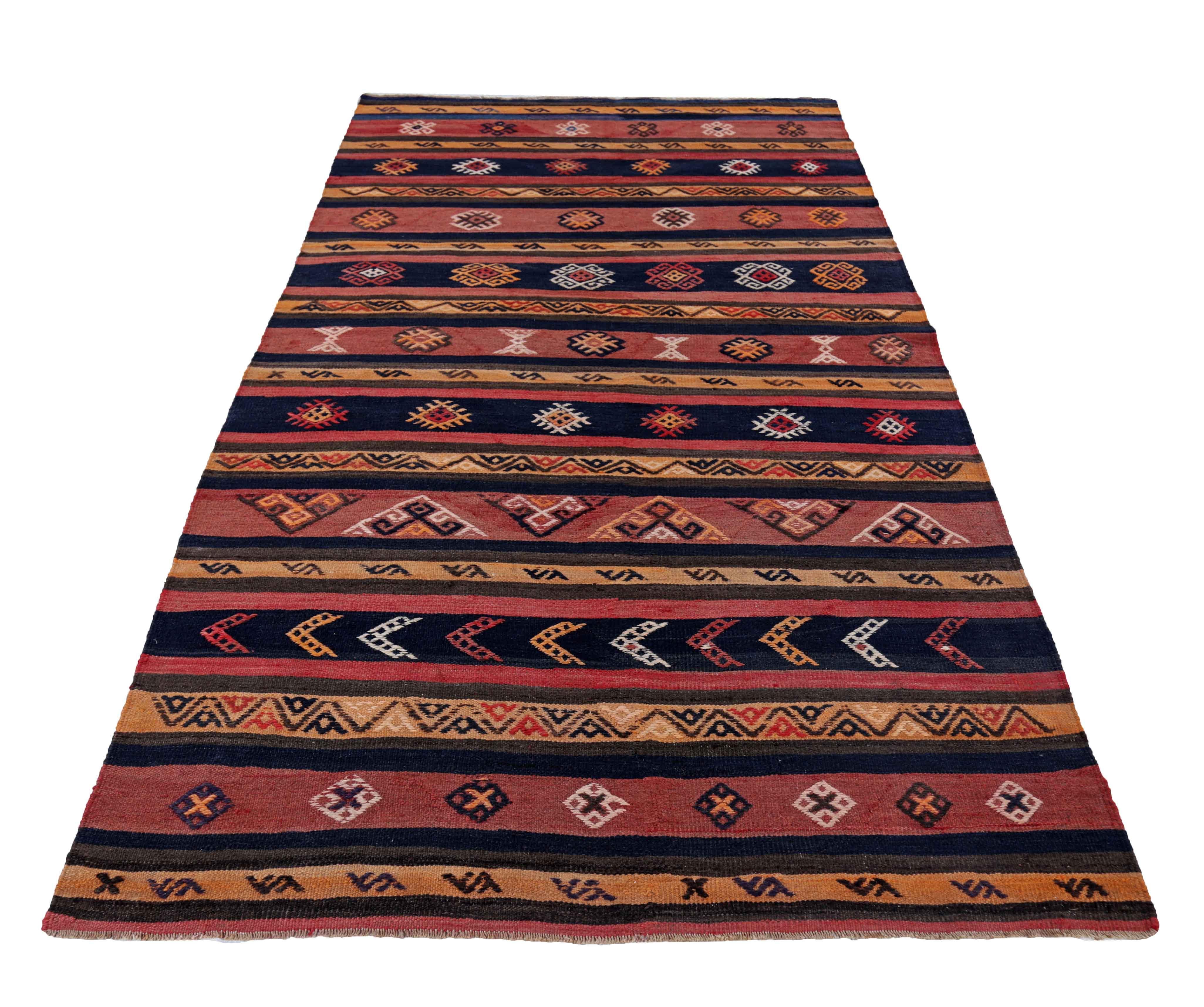 Antique Persian area rug handwoven from the finest sheep’s wool. It’s colored with all-natural vegetable dyes that are safe for humans and pets. It’s a traditional Kilim design handwoven by expert artisans. It’s a lovely area rug that can be