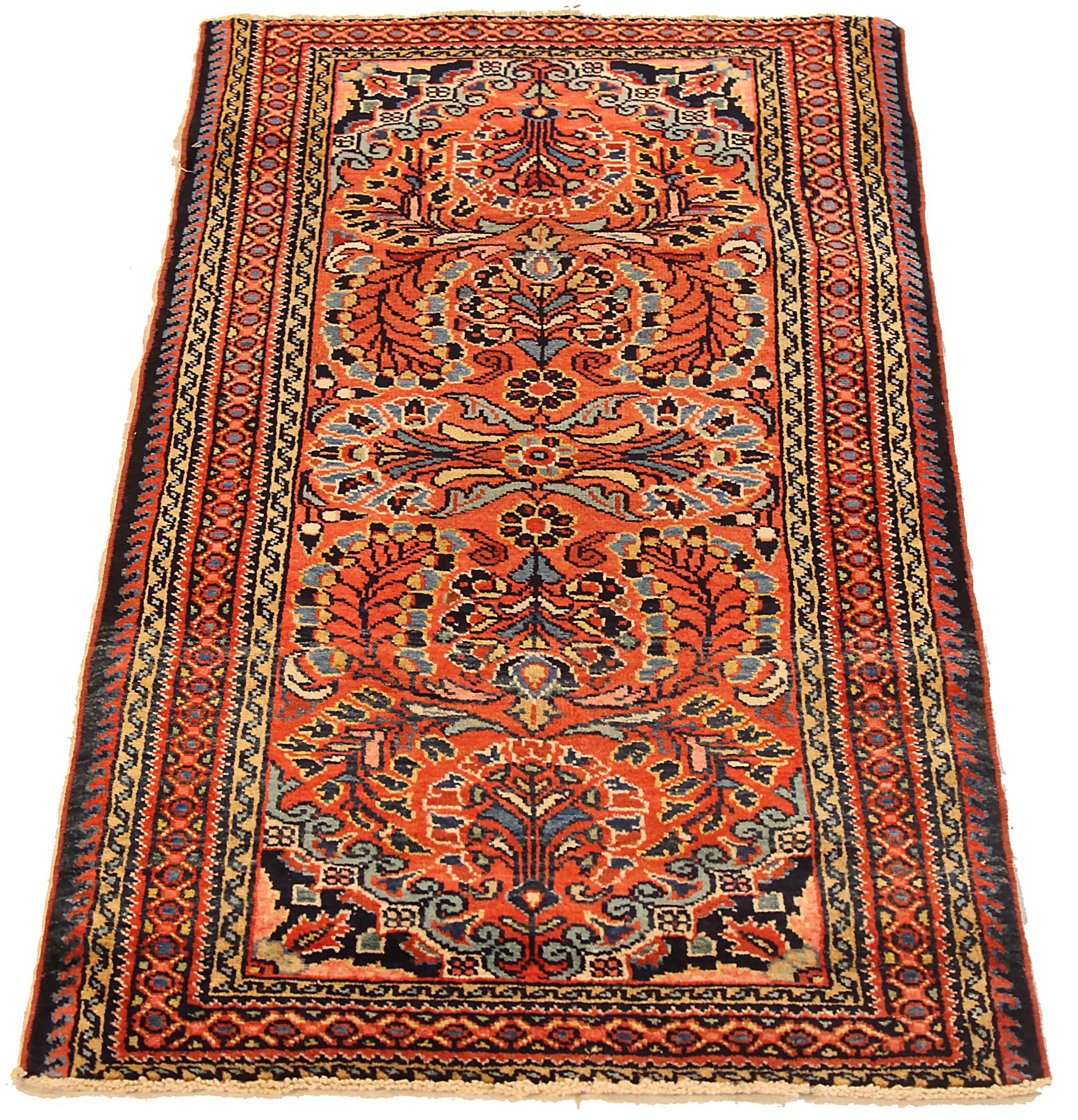 Antique Persian area rug handwoven from the finest sheep’s wool. It’s colored with all-natural vegetable dyes that are safe for humans and pets. It’s a traditional Lilian design handwoven by expert artisans. It’s a lovely area rug that can be