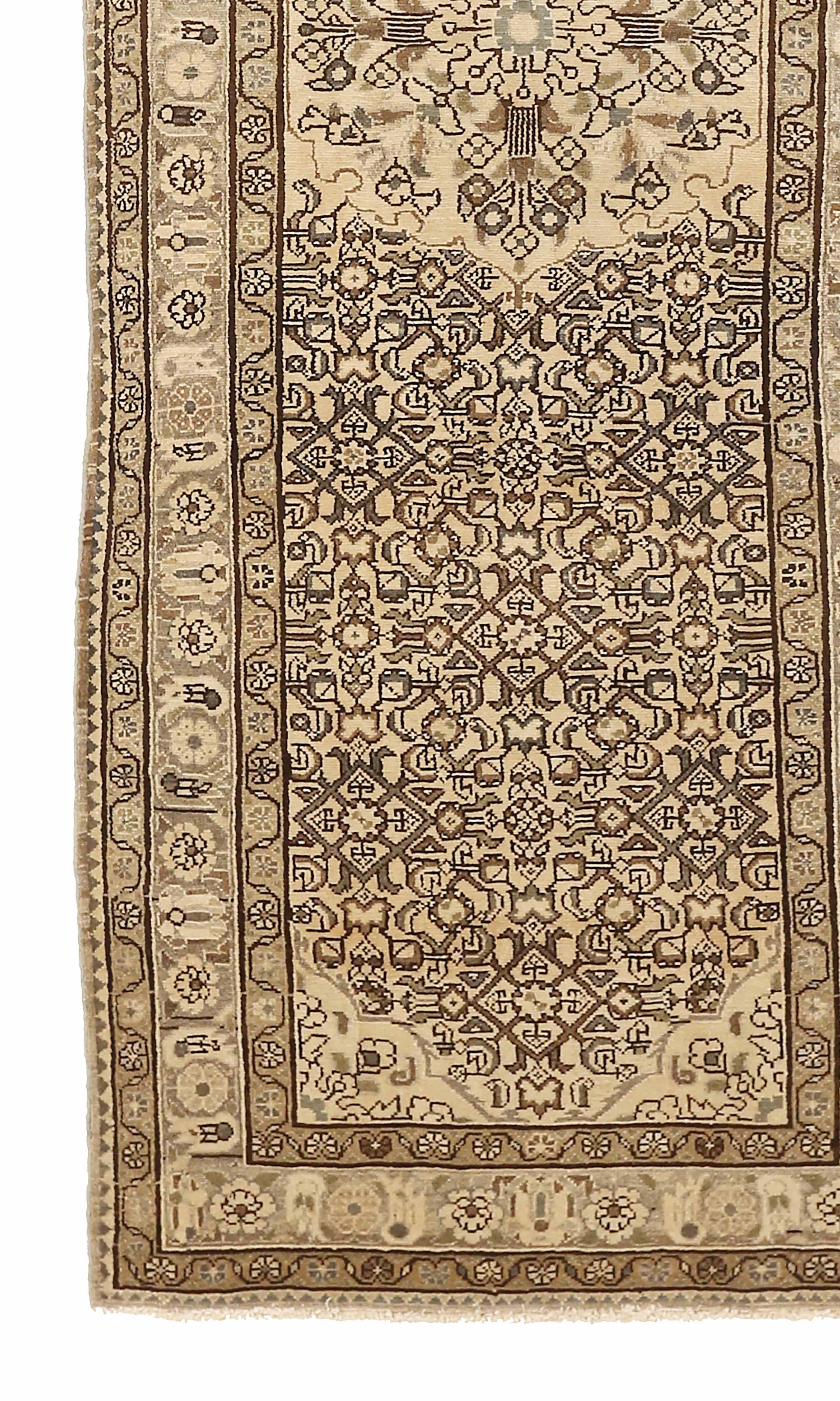Hand-Woven Antique Persian Area Rug Malayer Design, Size: 3'8