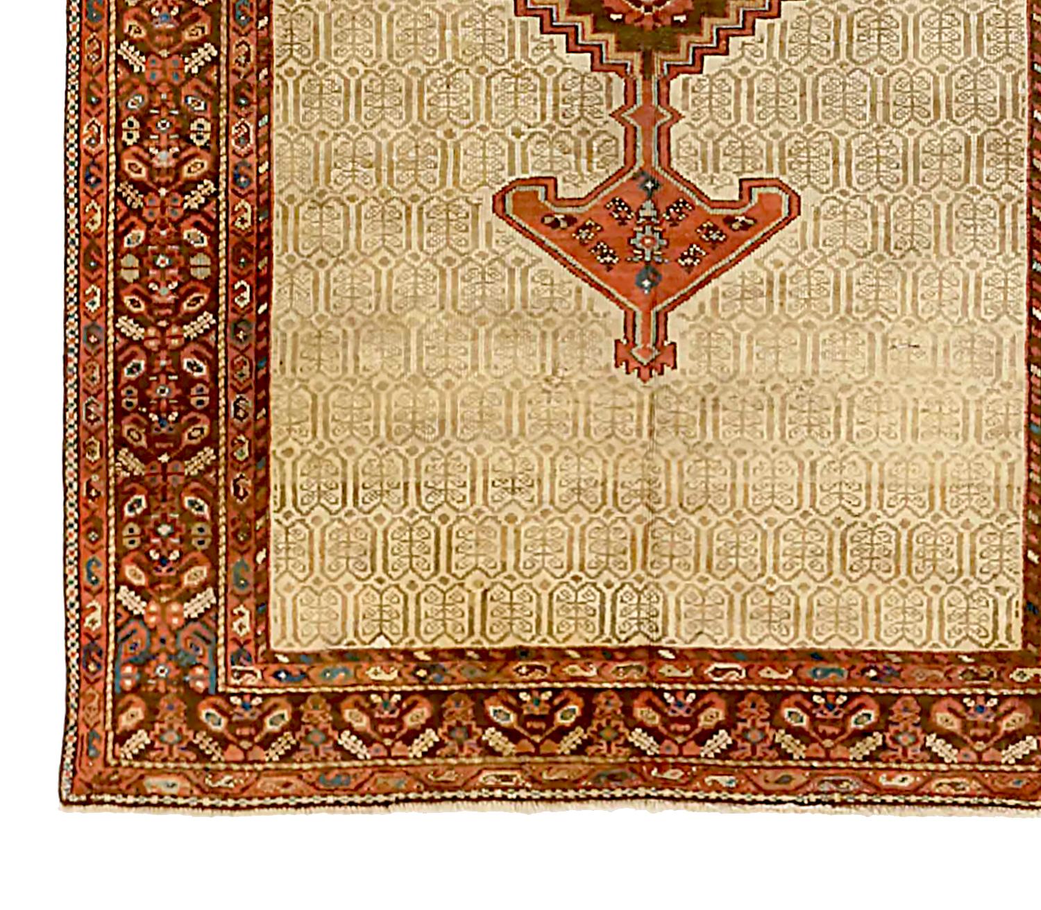 Hand-Woven Antique Persian Area Rug Malayer Design For Sale