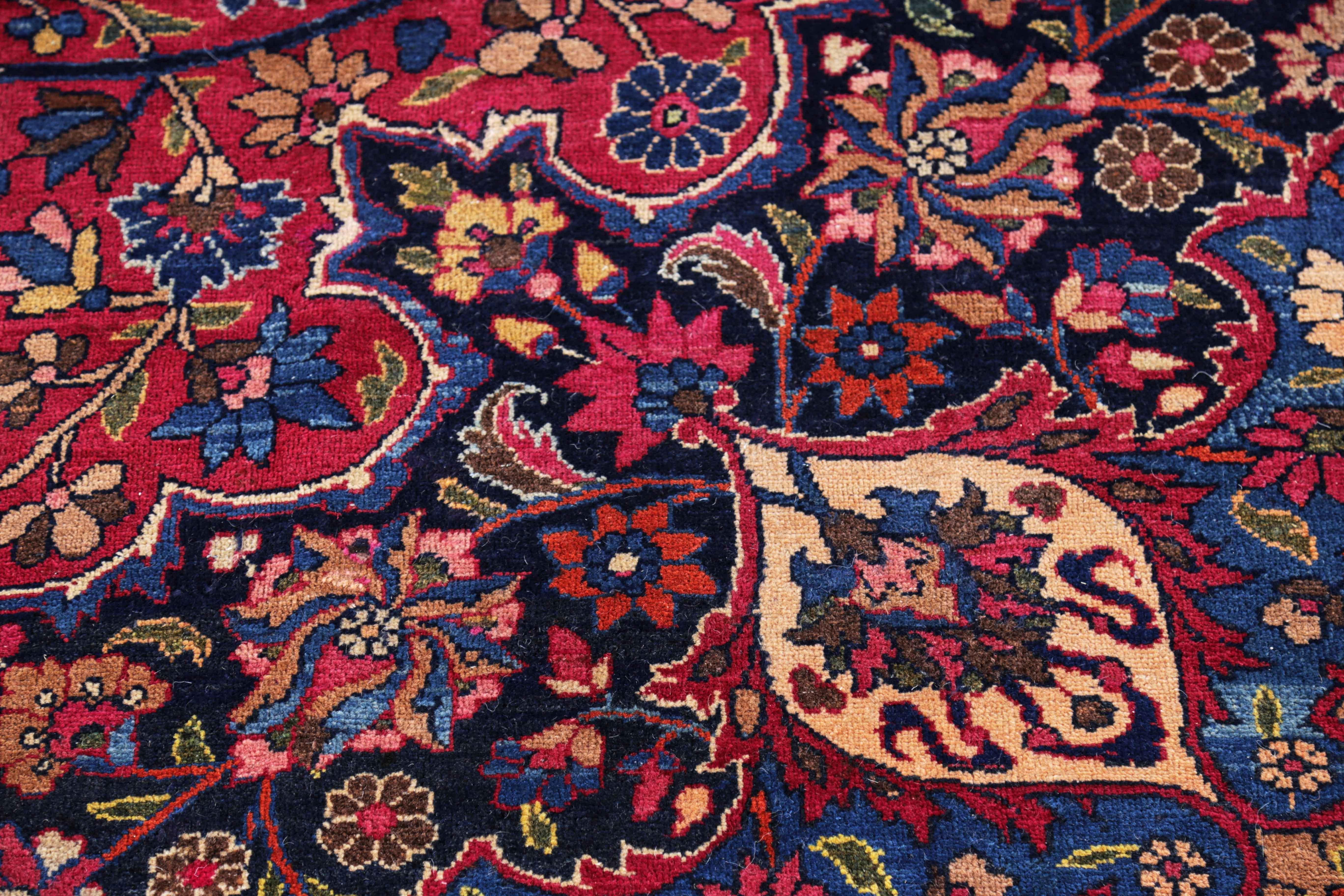 Hand-Woven Antique Persian Area Rug Mashad Design For Sale