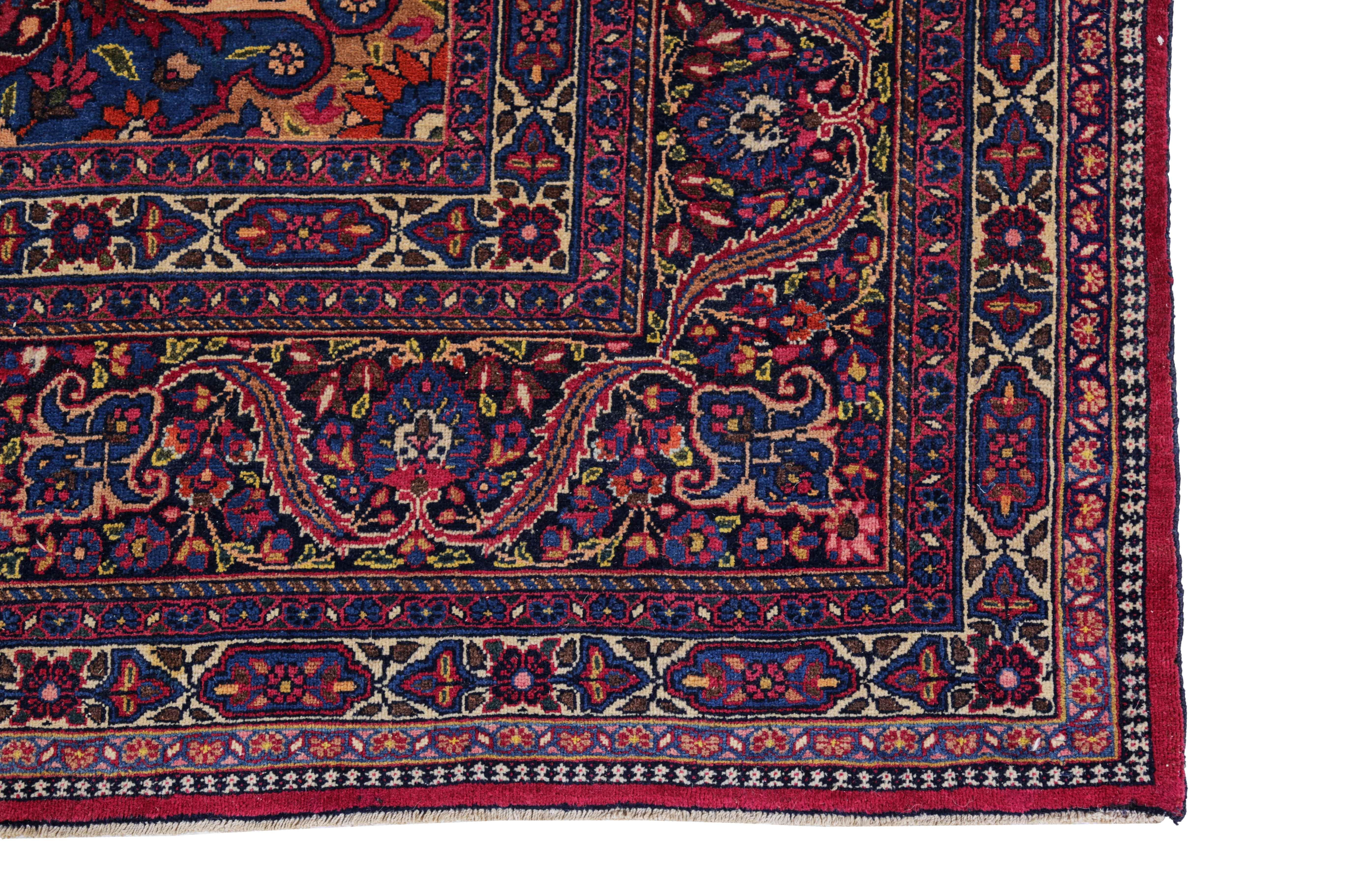 Wool Antique Persian Area Rug Mashad Design For Sale