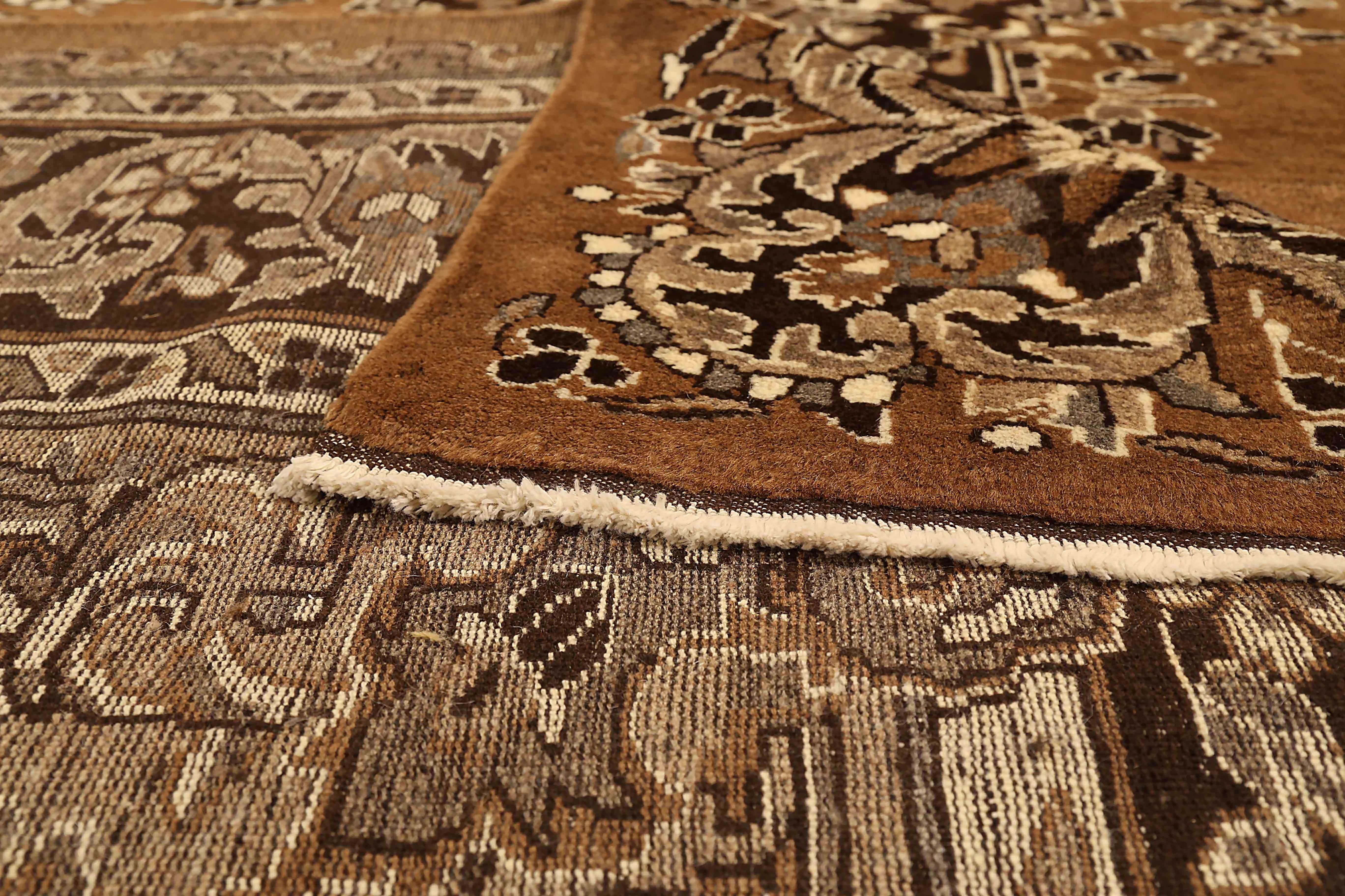 Hand-Woven Antique Persian Area Rug Mashad Design For Sale