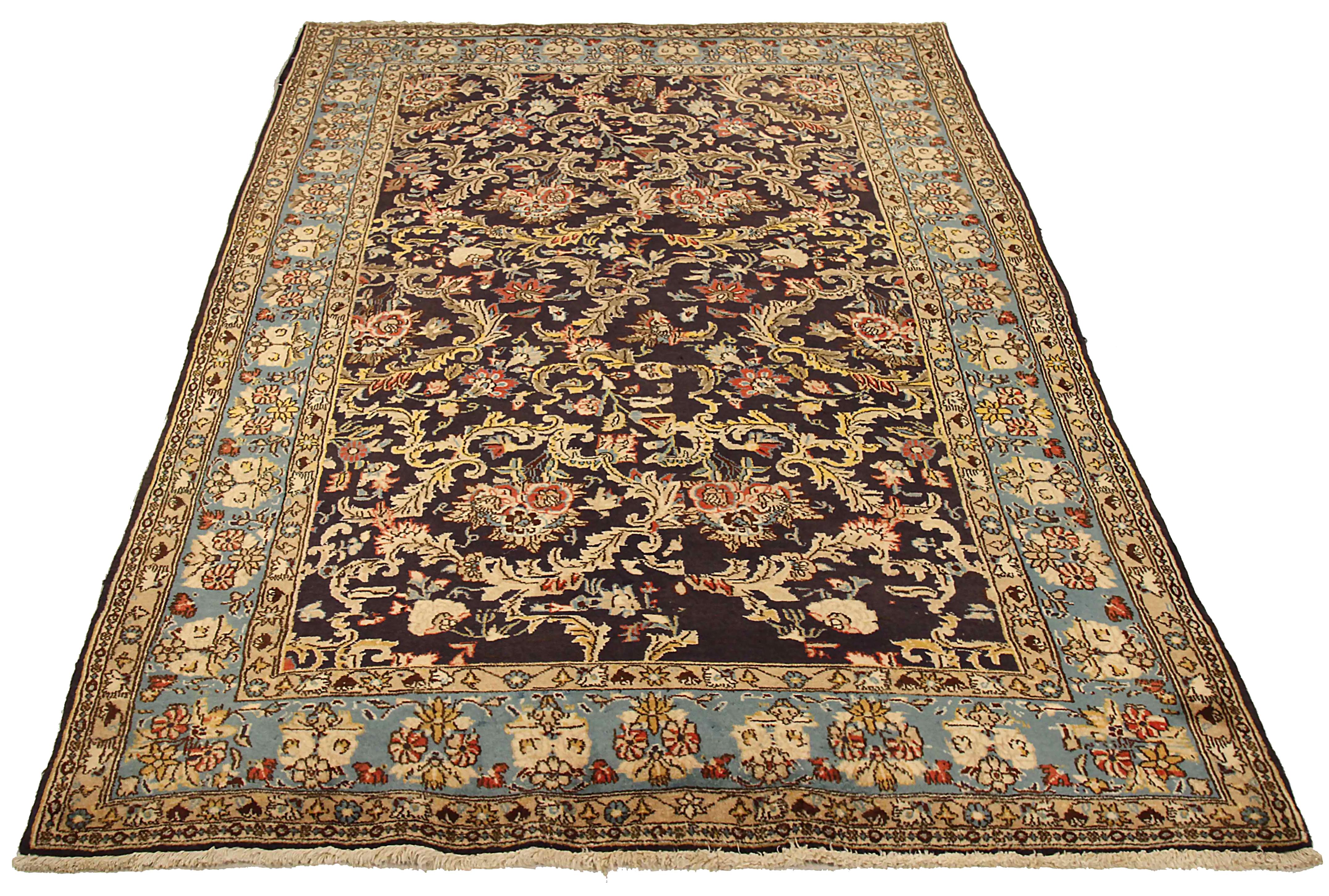Antique Persian area rug handwoven from the finest sheep’s wool. It’s colored with all-natural vegetable dyes that are safe for humans and pets. It’s a traditional Qom design handwoven by expert artisans. It’s a lovely area rug that can be