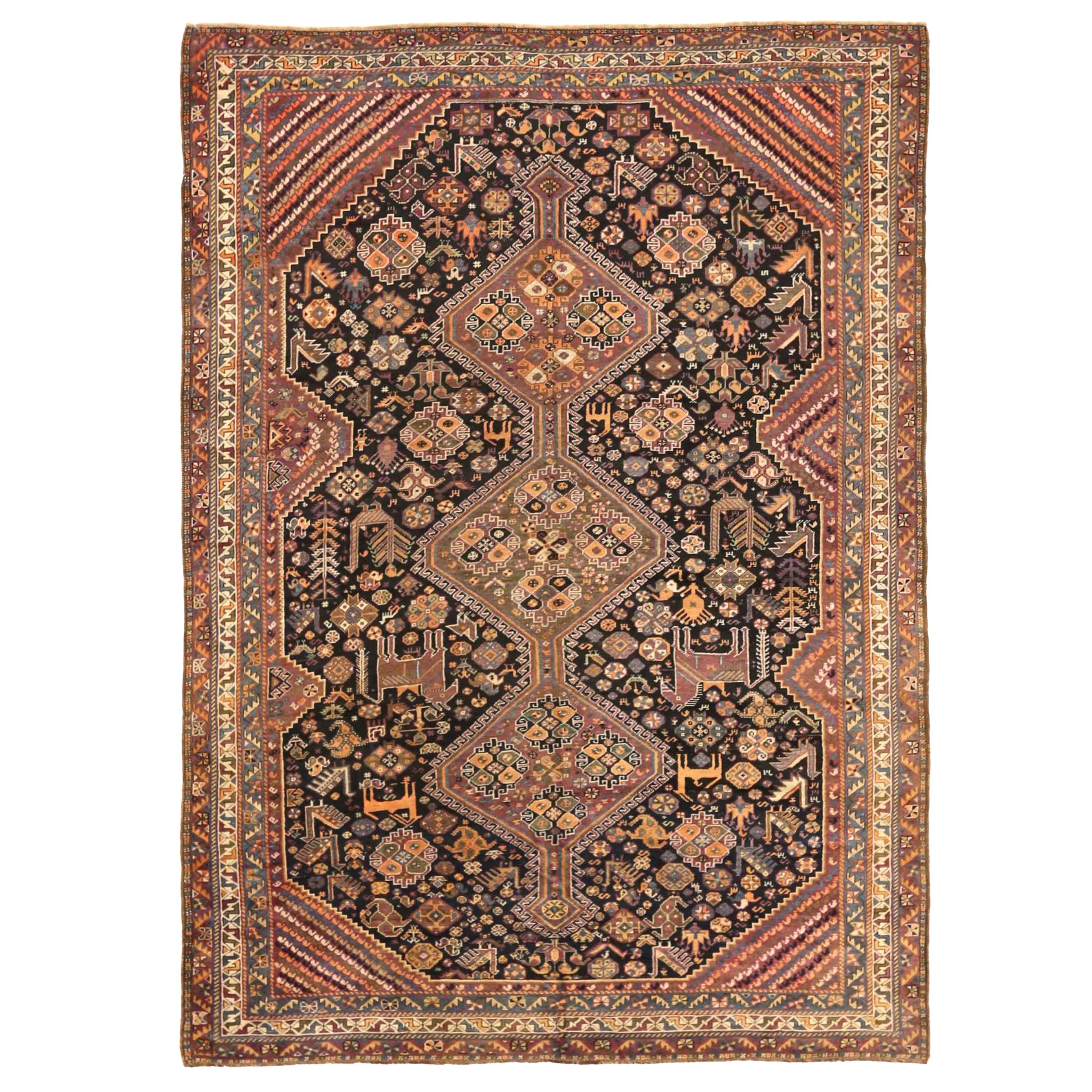 Antique Persian Area Rug Shiraz Design For Sale