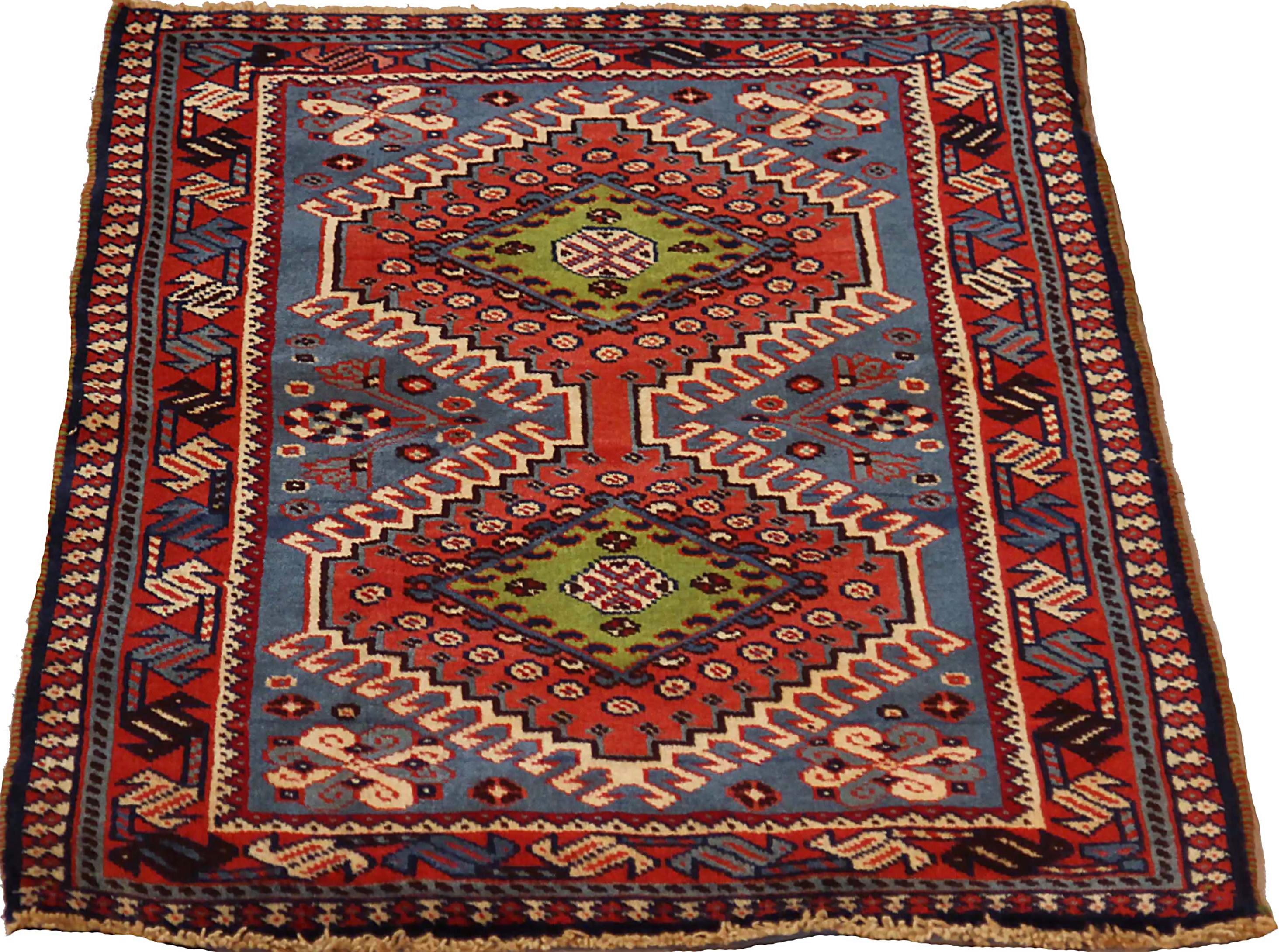 Antique Persian area rug handwoven from the finest sheep’s wool. It’s colored with all-natural vegetable dyes that are safe for humans and pets. It’s a traditional Shiraz design handwoven by expert artisans. It’s a lovely area rug that can be