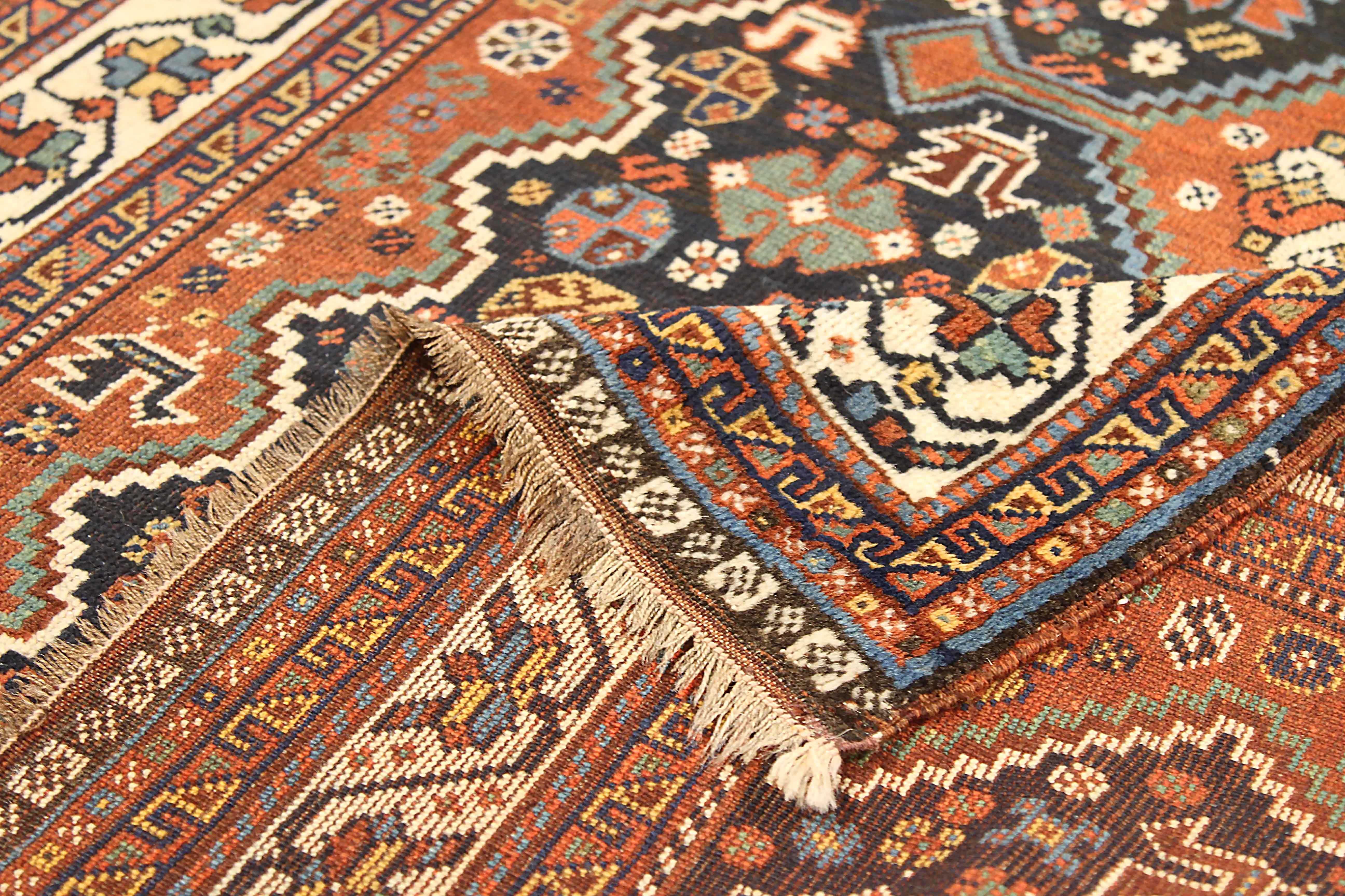 Hand-Woven Antique Persian Area Rug Shiraz Design For Sale