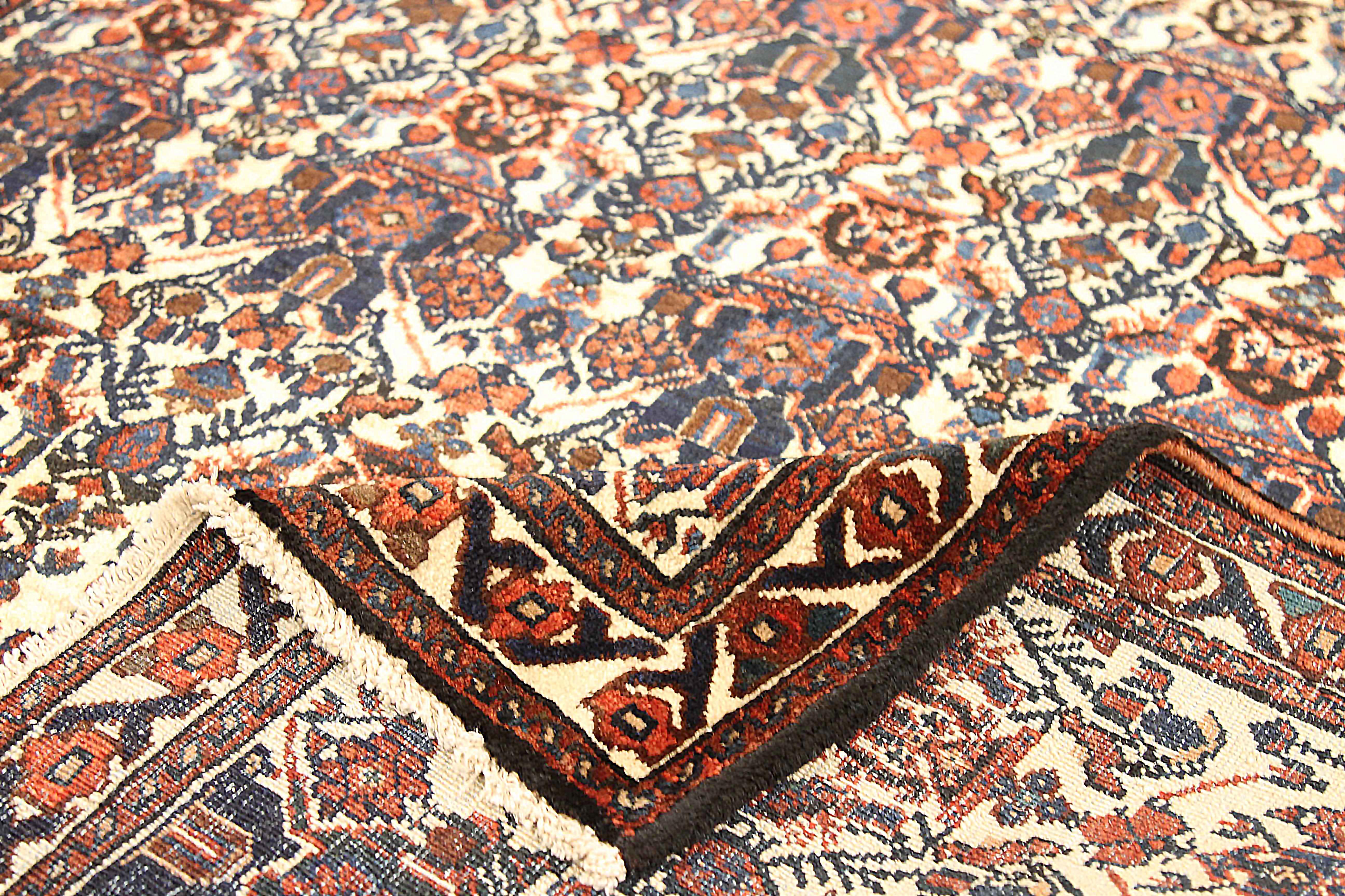 Hand-Woven Antique Persian Area Rug Shiraz Design For Sale