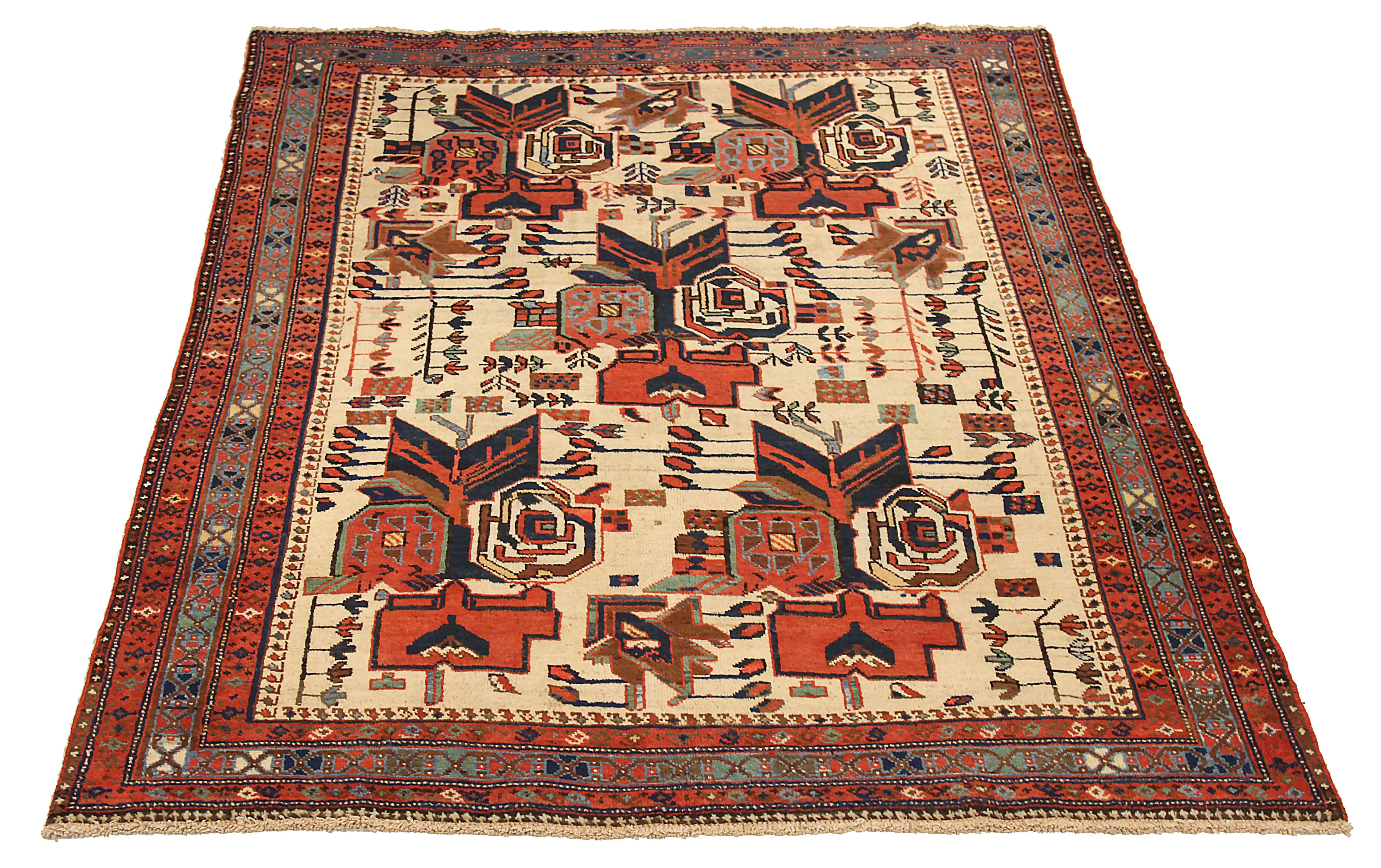 Antique Persian area rug handwoven from the finest sheep’s wool. It’s colored with all-natural vegetable dyes that are safe for humans and pets. It’s a traditional Sirjan design handwoven by expert artisans. It’s a lovely area rug that can be